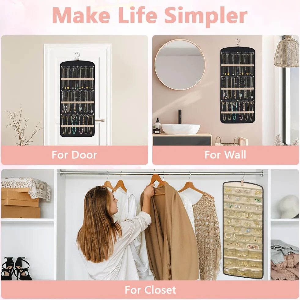 Aucuu Hanging Jewelry Organizer per Armadio 39 Tasche 3 Ganci a Forma di Onda