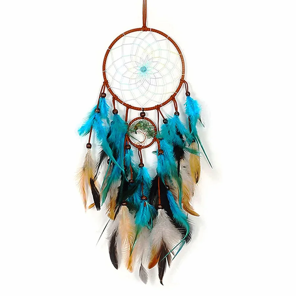 BetterJonny Acchiappasogni Blu Dream Catcher da Parete con Piume Blu Turchese Fatti a Mano