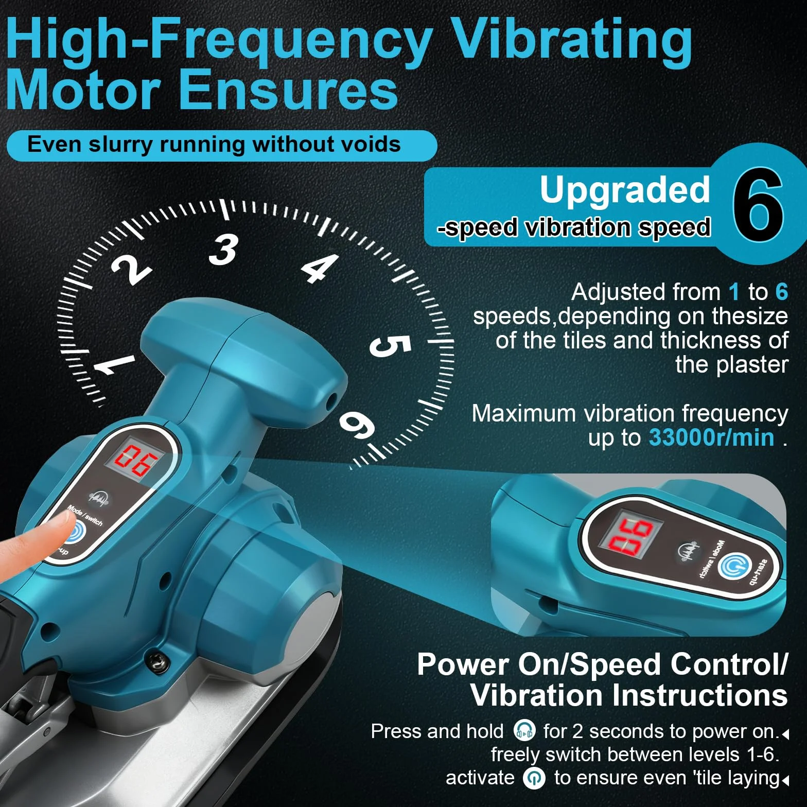 Batteria vibrante per piastrelle, compatibile con batteria Makita da 18 V (senza batteria), piastrellista con 6 marce regolabili, ventosa da 20 cm, forza adesiva da 200 kg, display digitale e borsa in
