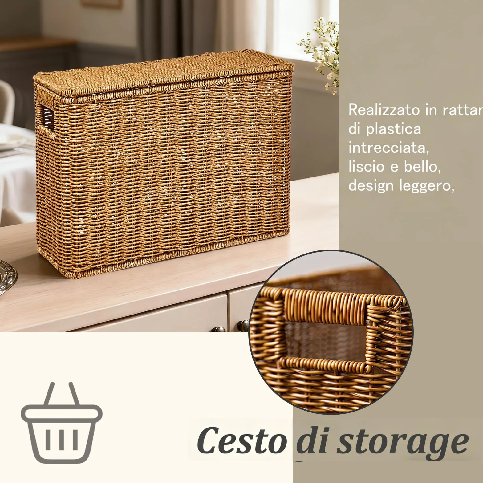 Gralara Cestino Stretto Portaoggetti, Cestino Portaoggetti Intrecciato in PP, Porta Riviste per Cucina, Camera da Letto, Cameretta, Salotto e Ufficio, S (38 x 15 x 27 Cm)