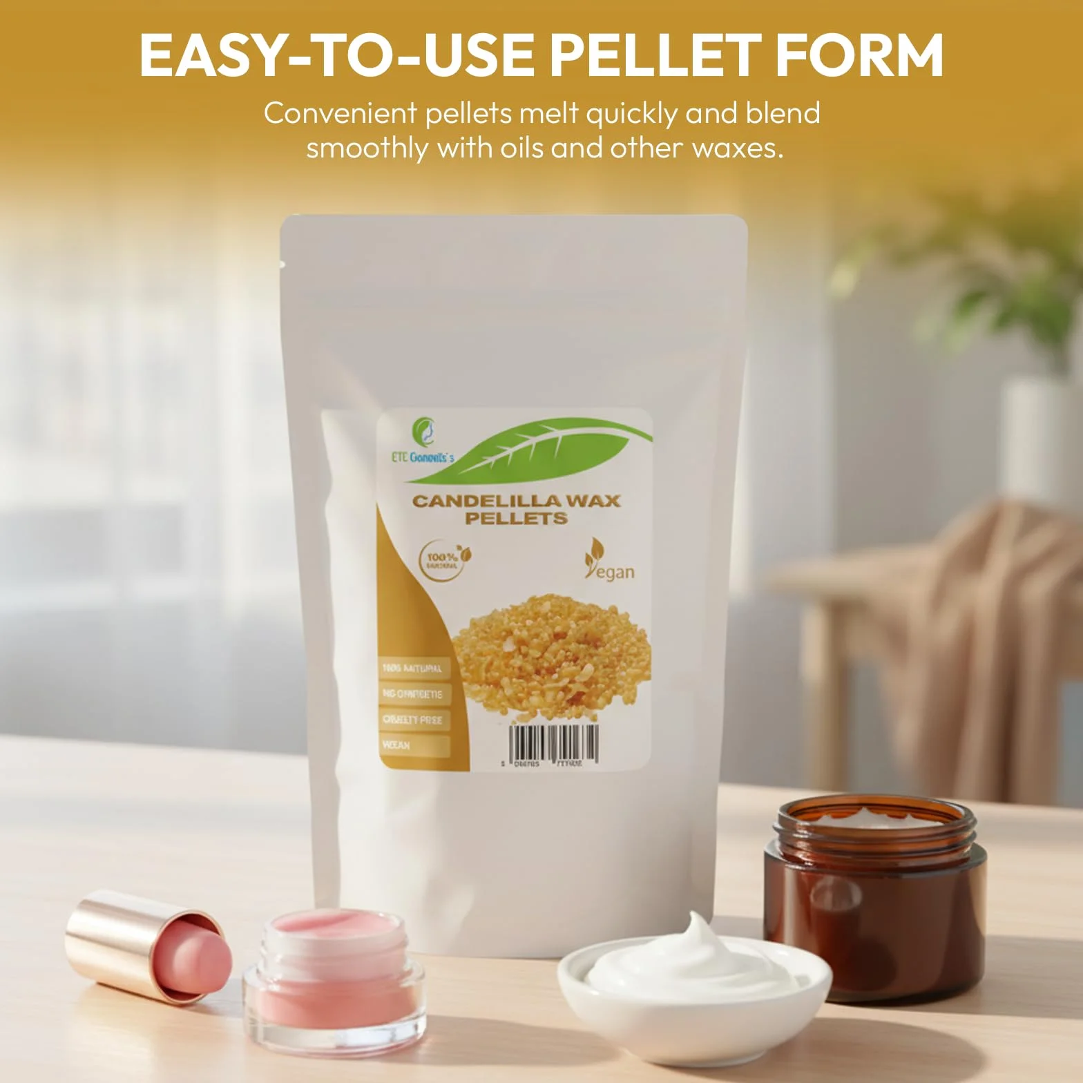 Pellet di cera di candelilla - 100 gr - Vegano | Sostituto naturale della cera d'api per cosmetici fai da te, balsami per labbra, lozioni e candele | Addensante ed emulsionante 100% puro e vegetale