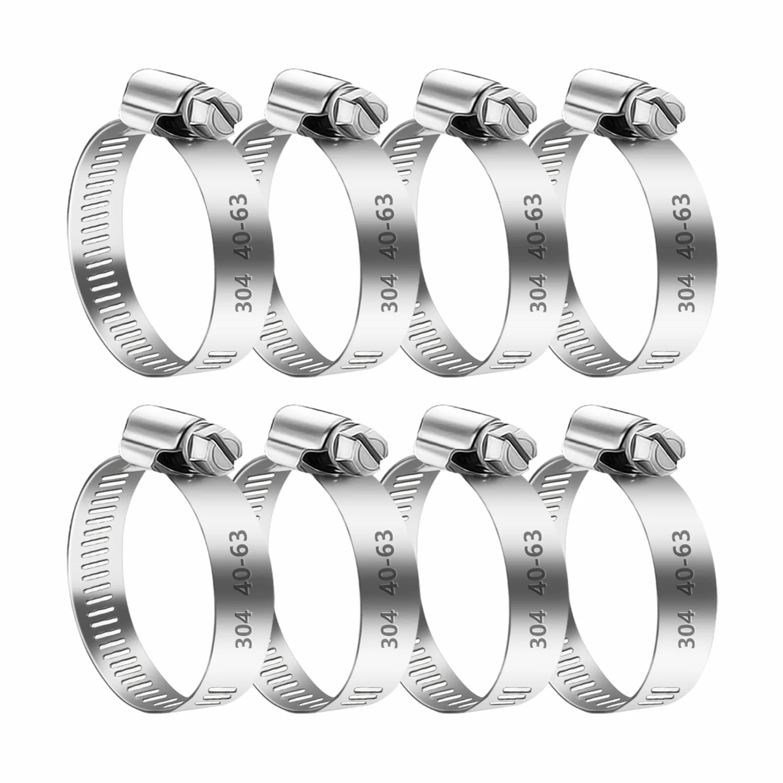 8 Pezzi Fascette Stringitubo Set, Fascetta Stringitubo Regolabile 40-63mm, Fascette Metalliche, Fascette a Vite in Acciaio Inox, per Lavatrice, Tubi Piscina, Giardino, Tubi Gas, Acqua, Auto