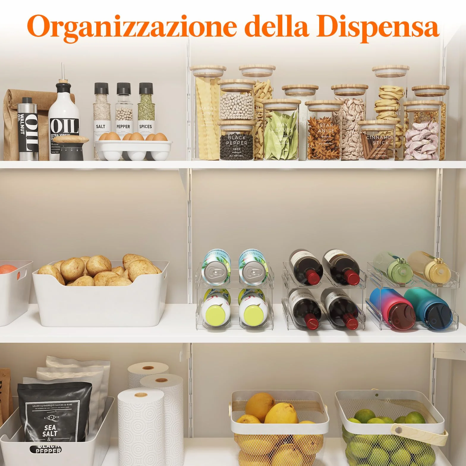 Lifewit Portabottiglie Impilabile in Plastica per Frigorifero, Organizer per 4 Bottiglie, Trasparente