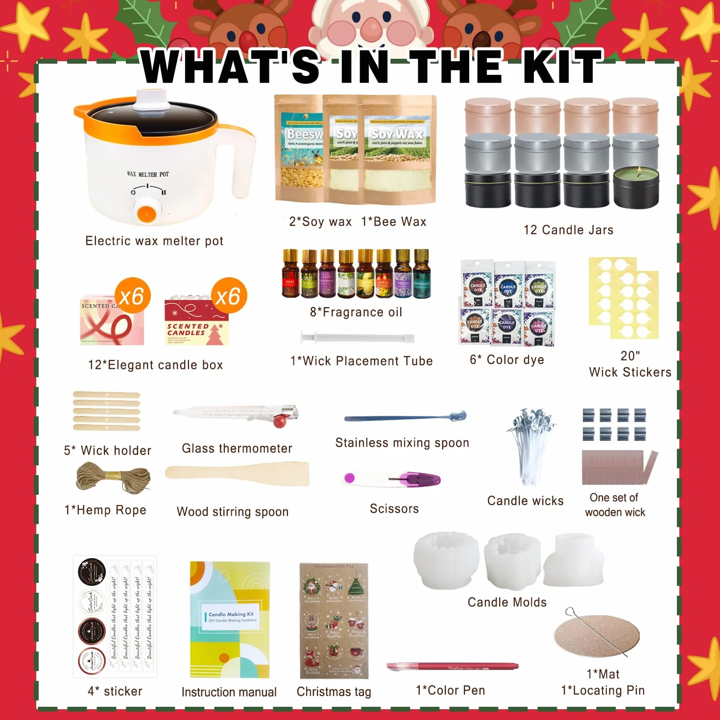 Ksedcon Kit Completo per la Creazione di Candele Profumate per Adulti – Include 900g di Cera di Soia, 454g di Cera d'Api, Set per Candele fai da te con Stampi – Il Regalo Fai-da-te Perfetto