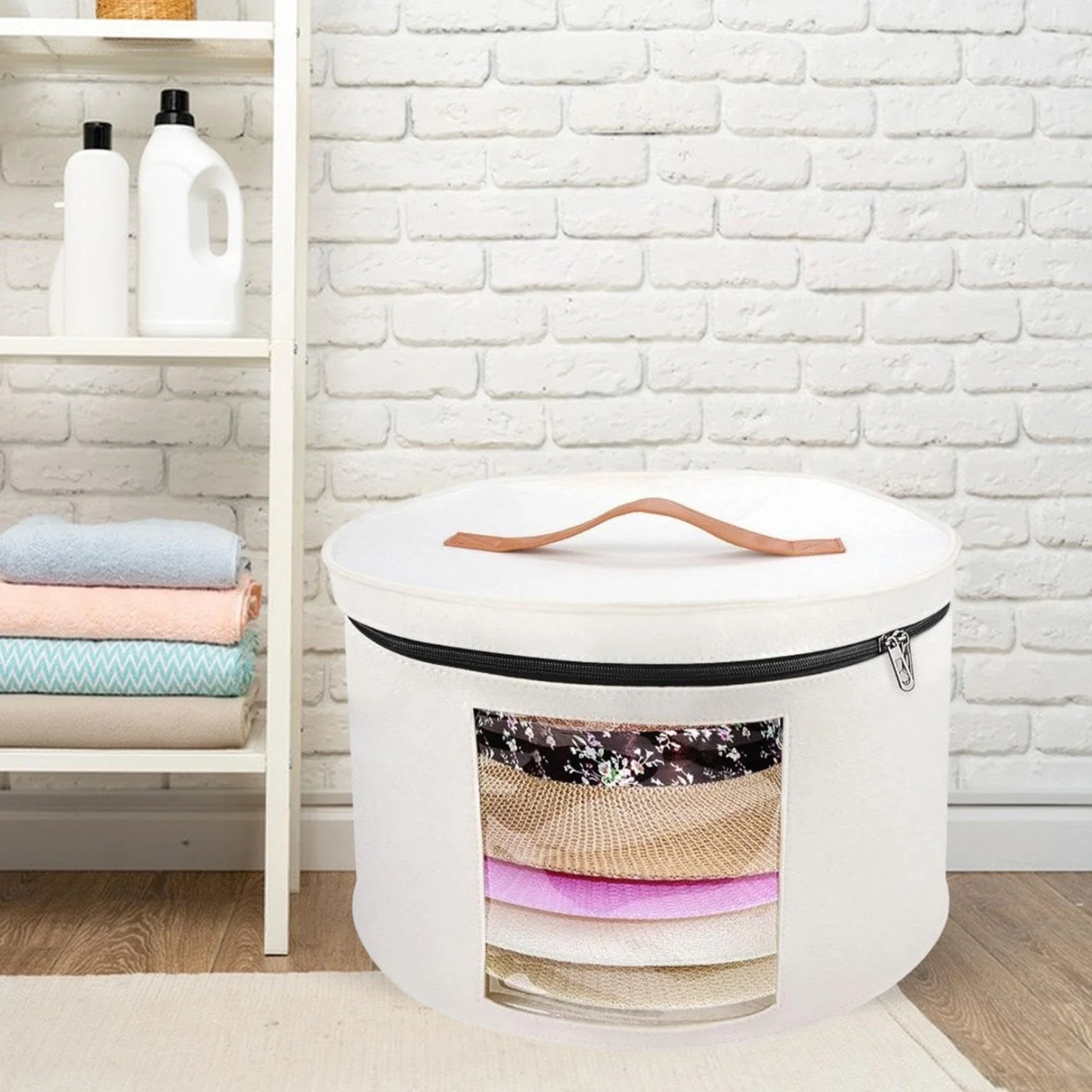 Baoblaze Scatola per Cappelli con Coperchio Antipolvere Pieghevole Rotonda Bianco 40x26 cm