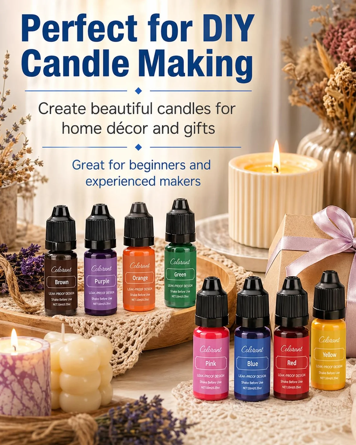 8 Colori Candele Coloranti, per Cera di Candela, Altamente Concentrato Coloranti per Cera per Candele Fai da Te, per la Colorazione della Candela (10ML)