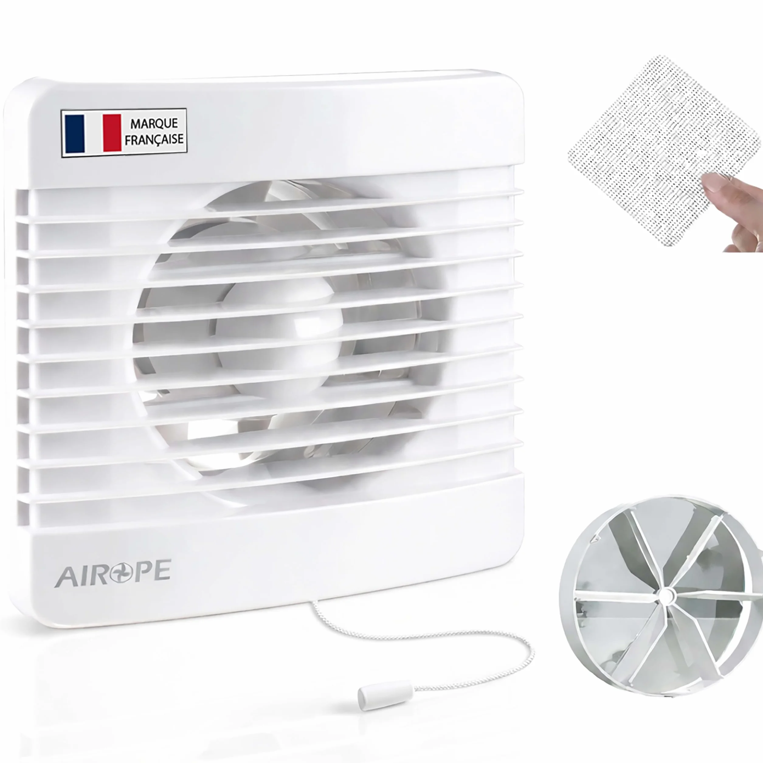 Aspiratore Bagno 100 MM, Estrattore d’Aria Silenzioso con Interruttore a Cordicella, Valvola di Non Ritorno + Zanzariera Integrata, 7W, 26 dB, 78 m³/h, per WC Cucina, Montaggio Parete