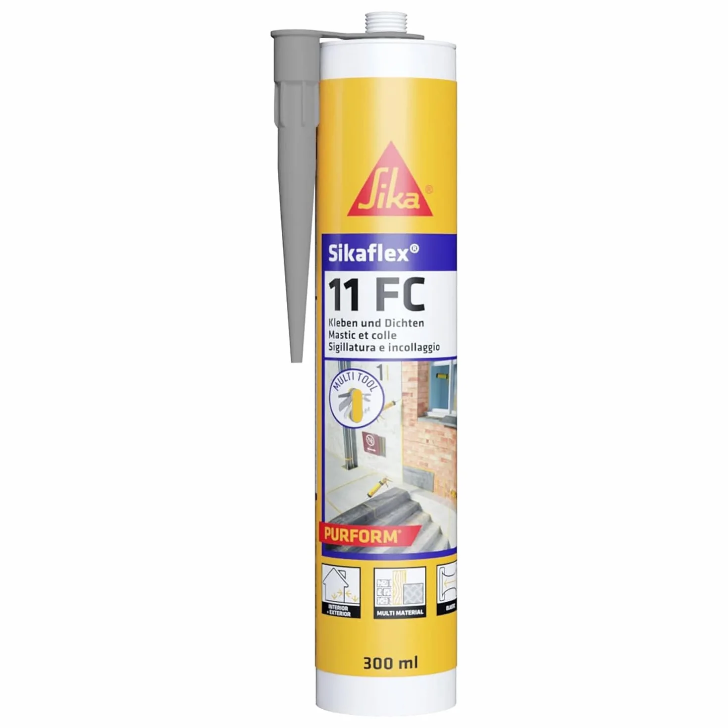 SIKA - Sigillante adesivo universale - Sikaflex 11 FC Purform, Grigio - Incolla e sigilla in un solo gesto con la nuova tecnologia Purform per una casa perfetta - 300ml