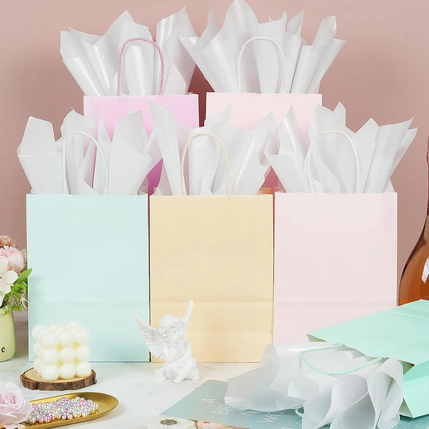 100 fogli di carta velina bianca, 50 x 70 cm, materiale da imballaggio, carta velina, per Natale, matrimonio, compleanno, fai da te (17 g/m²)