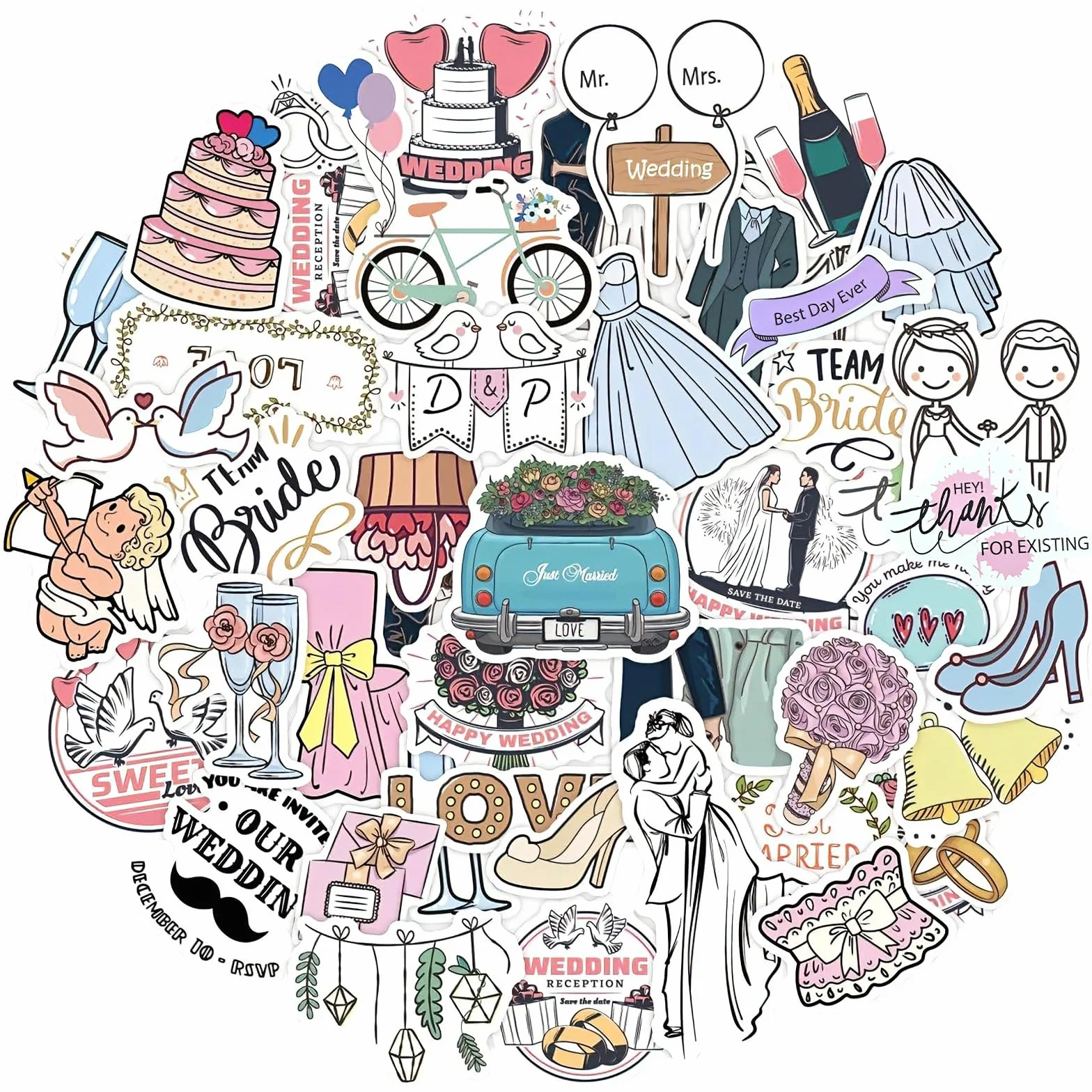 Adesivi Matrimonio, 50pcs Adesivi Guestbook Matrimonio, Stickers Album Matrimonio, Vintage Wedding Stickers, Adesivi San Valentino, Adesivi per Matrimonio Libro Degli Ospiti (Colore A)