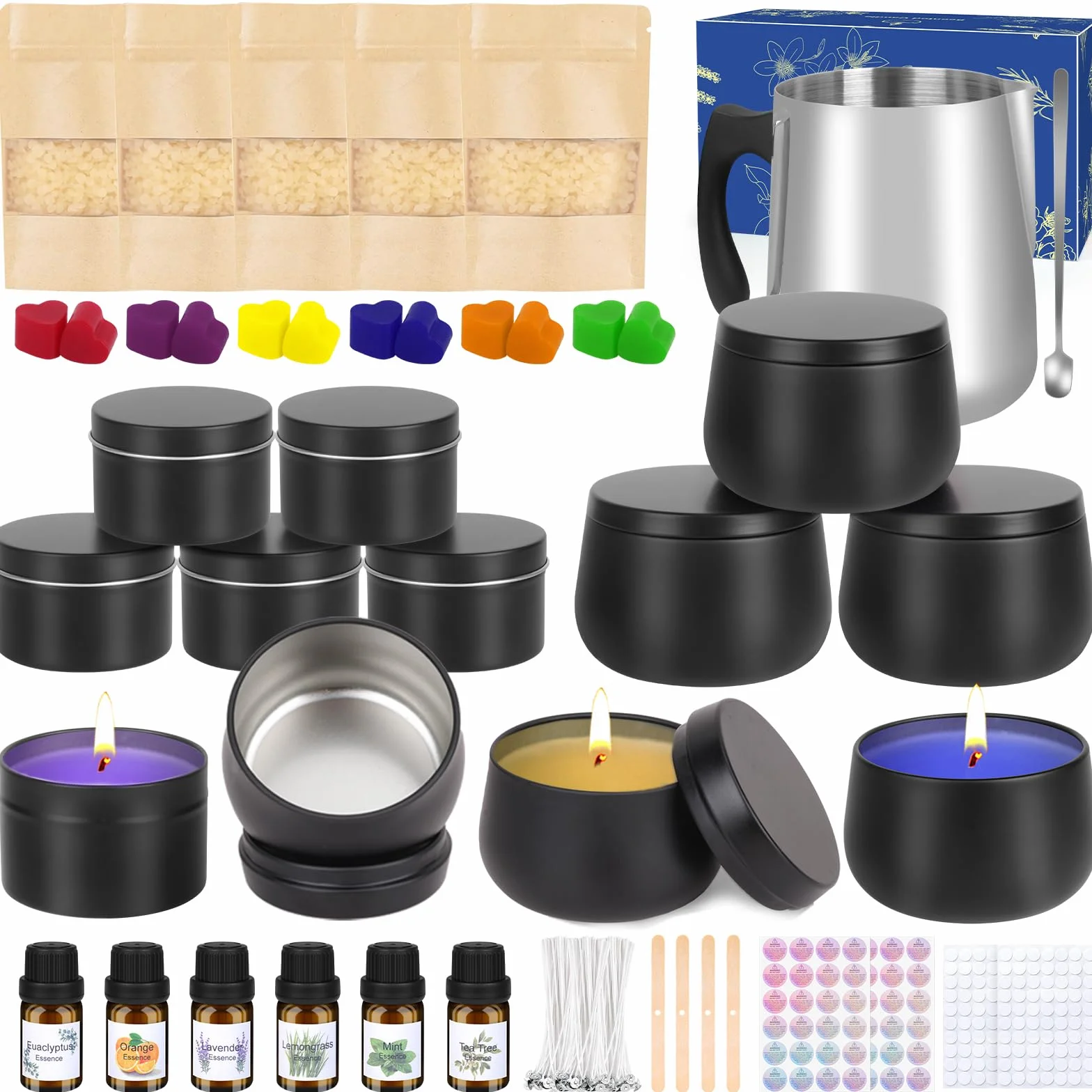 LDUMODUW crea il tuo set di candele, set per candele fai da te per adulti, crea il tuo set di candele profumate, regali di Natale con cera d'api da 625 g, 10 barattoli di candela, blocchi colorati
