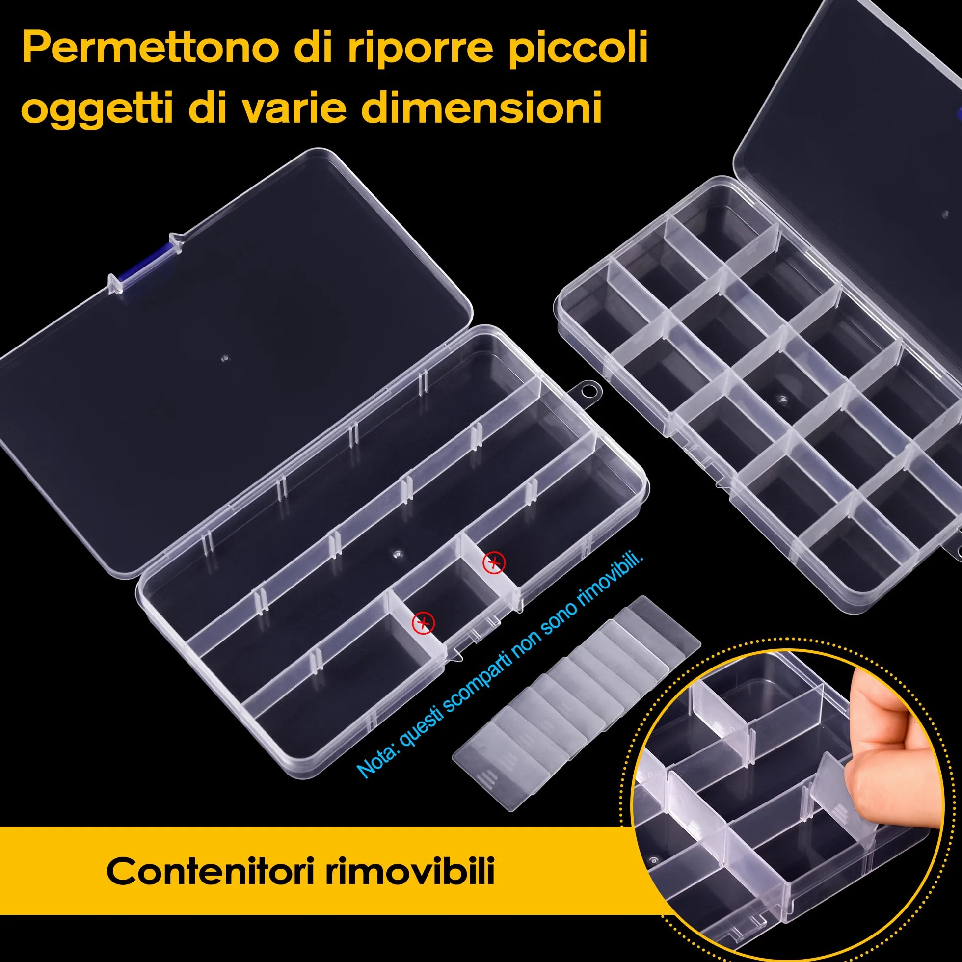 Scatole Portaoggetti 6 Pezzi 15 Scomparti Divisori Regolabili Mini Contenitori Plastica Conservazione
