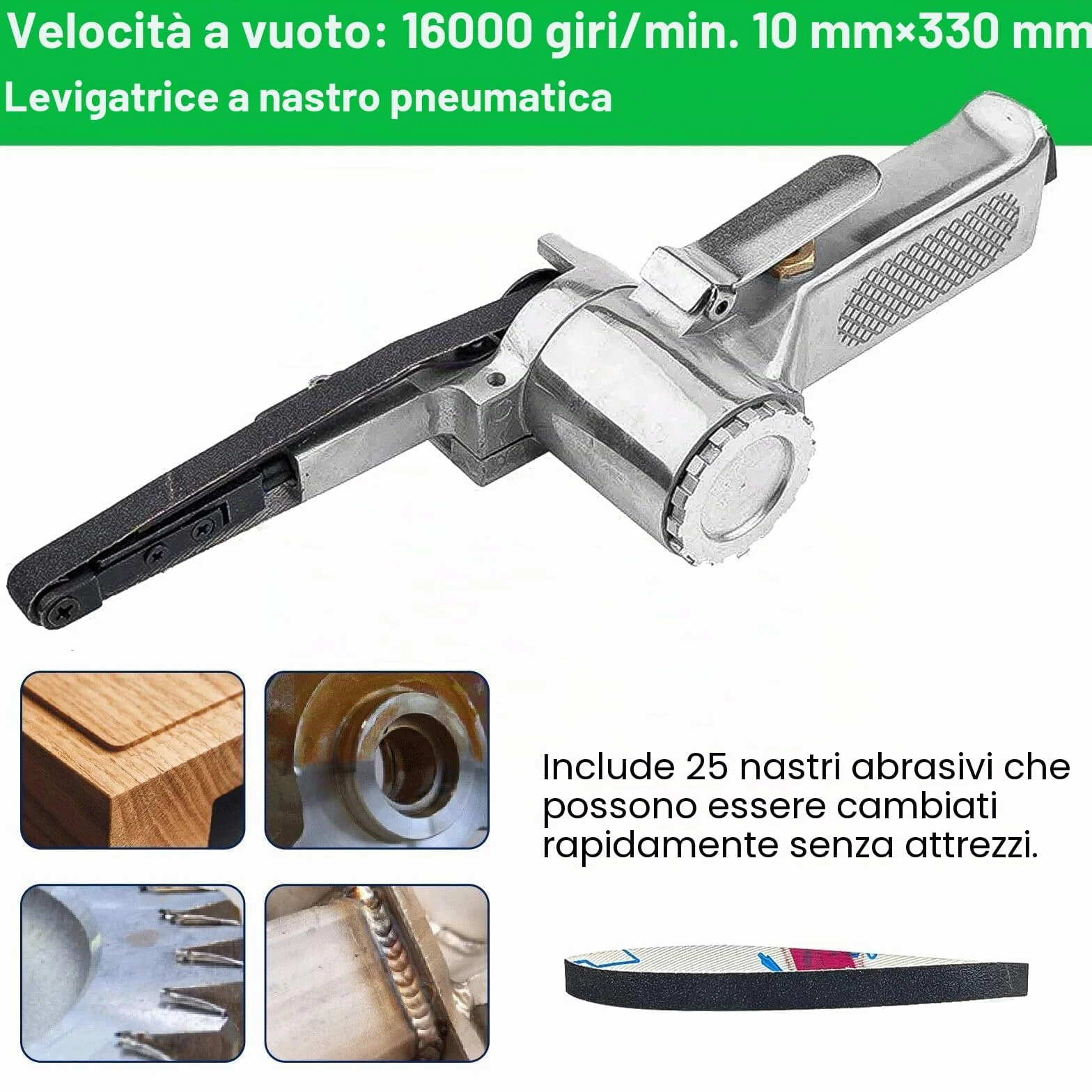 Levigatrice a Nastro per Legno Impugnatura Girevole 360° Pneumatica Ad Aria Compressa