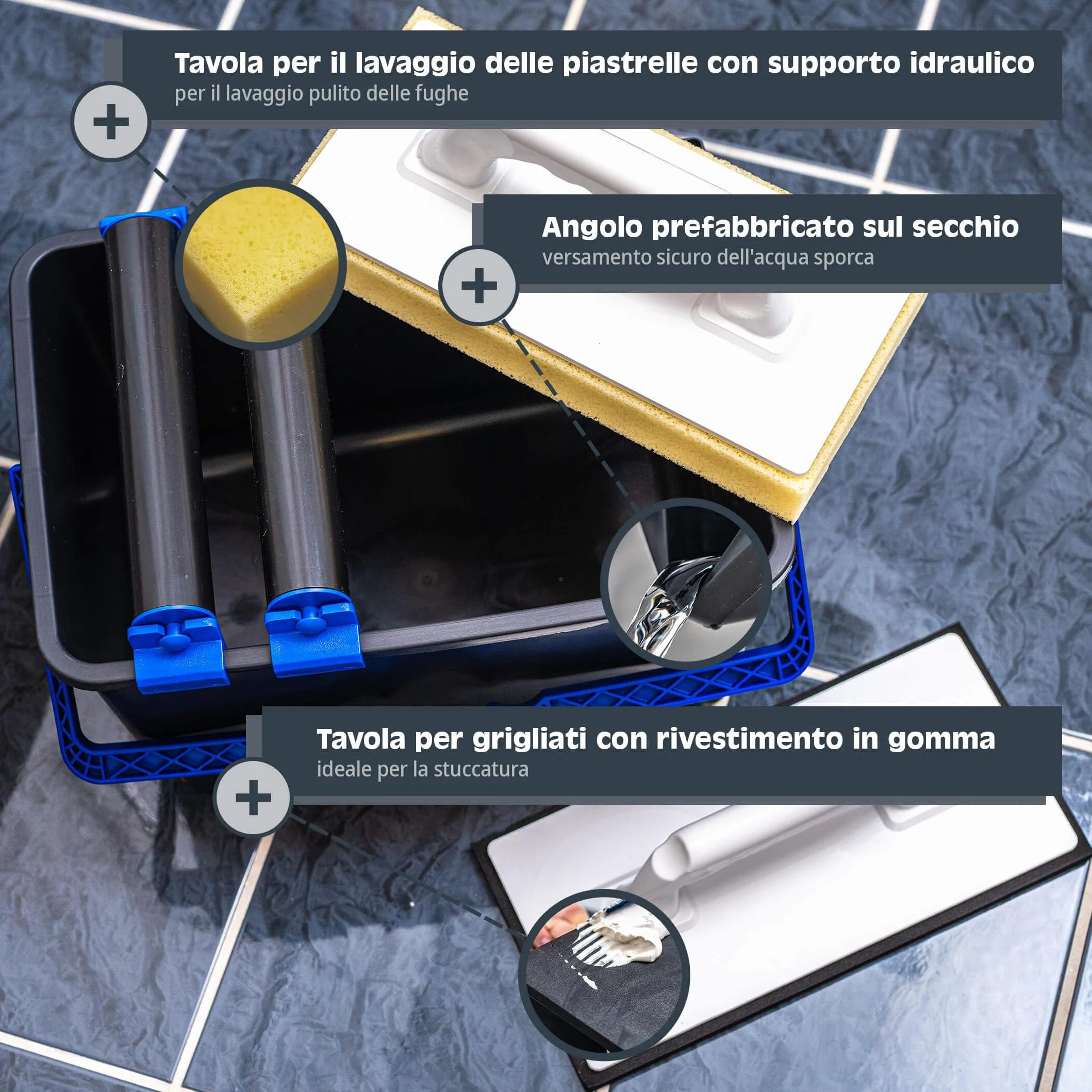 SET HELPMATE secchio in plastica da 12L idrospugna con rivestimento in gomma
