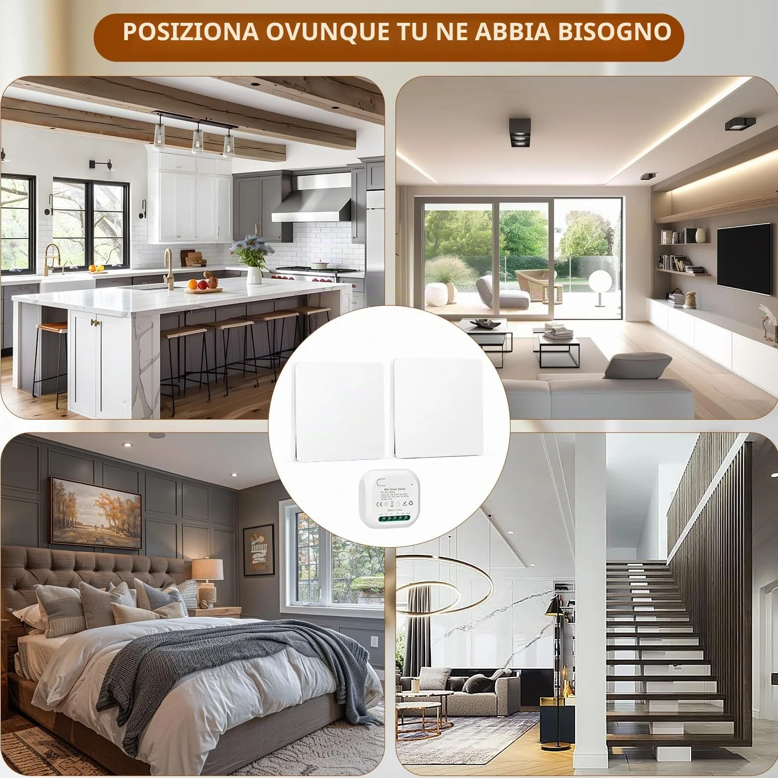 Interruttore Wireless 230v, Interruttore Senza Fili Kinetic Senza Batteria, Accensione Luci a Distanza Impermeabile, Wireless Switch Nessun Cablaggio Richiesto (1 ricevitore, 1 interruttori)