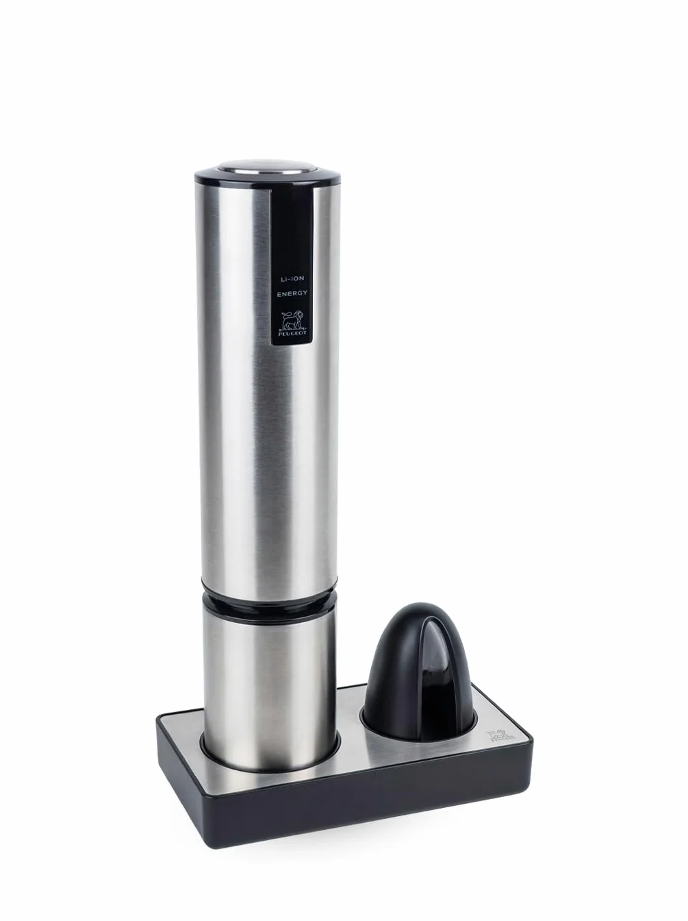 PEUGEOT - Elis Touch - Cavatappi elettrico ricaricabile in acciaio inox e ABS + supporto di ricarica + tagliacapsula - Batteria agli ioni di litio - Durata di lunga durata - Colori Inox