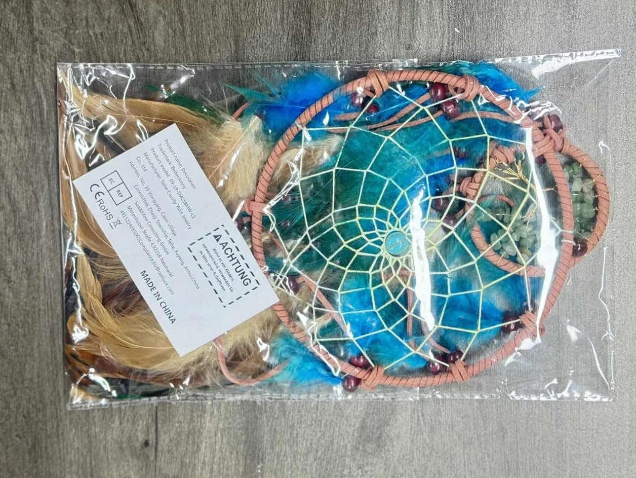 BetterJonny Acchiappasogni Blu Dream Catcher da Parete con Piume Blu Turchese Fatti a Mano