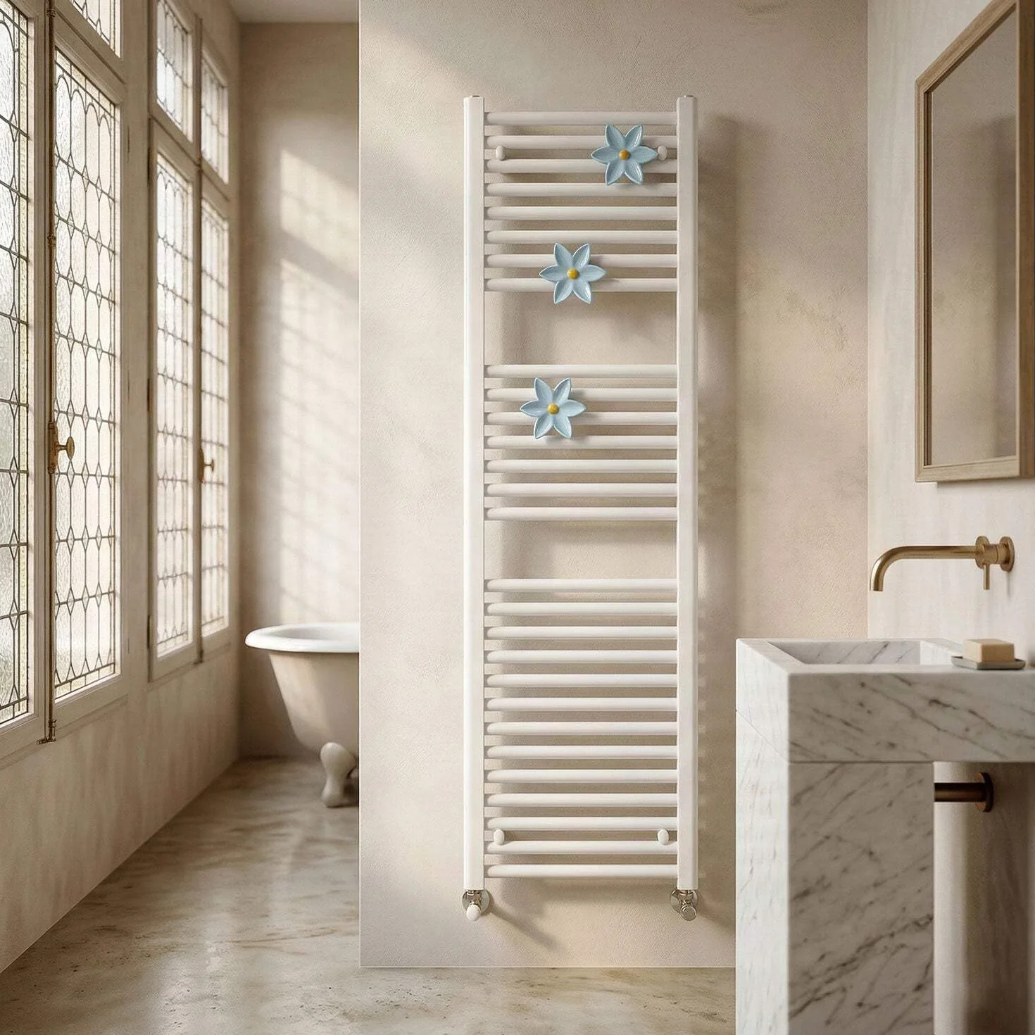 Fiore di Ninfea Appendino Azzurro in Ceramica per Radiatore, Portasciugamani a Forma di Fiore, Made in Italy