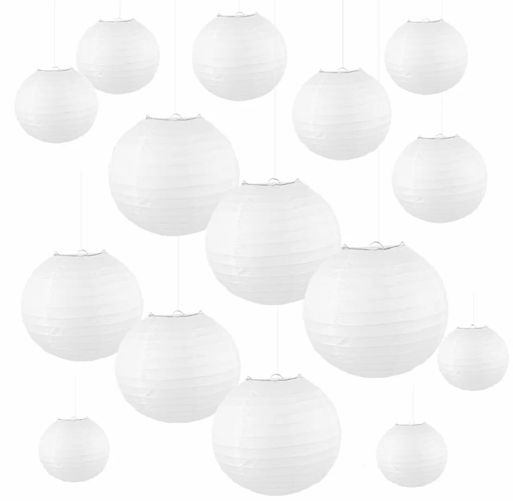 Lanterne di Carta Bianche 15 Pezzi Rotonde per Decorazioni Compleanni Feste 10-30cm
