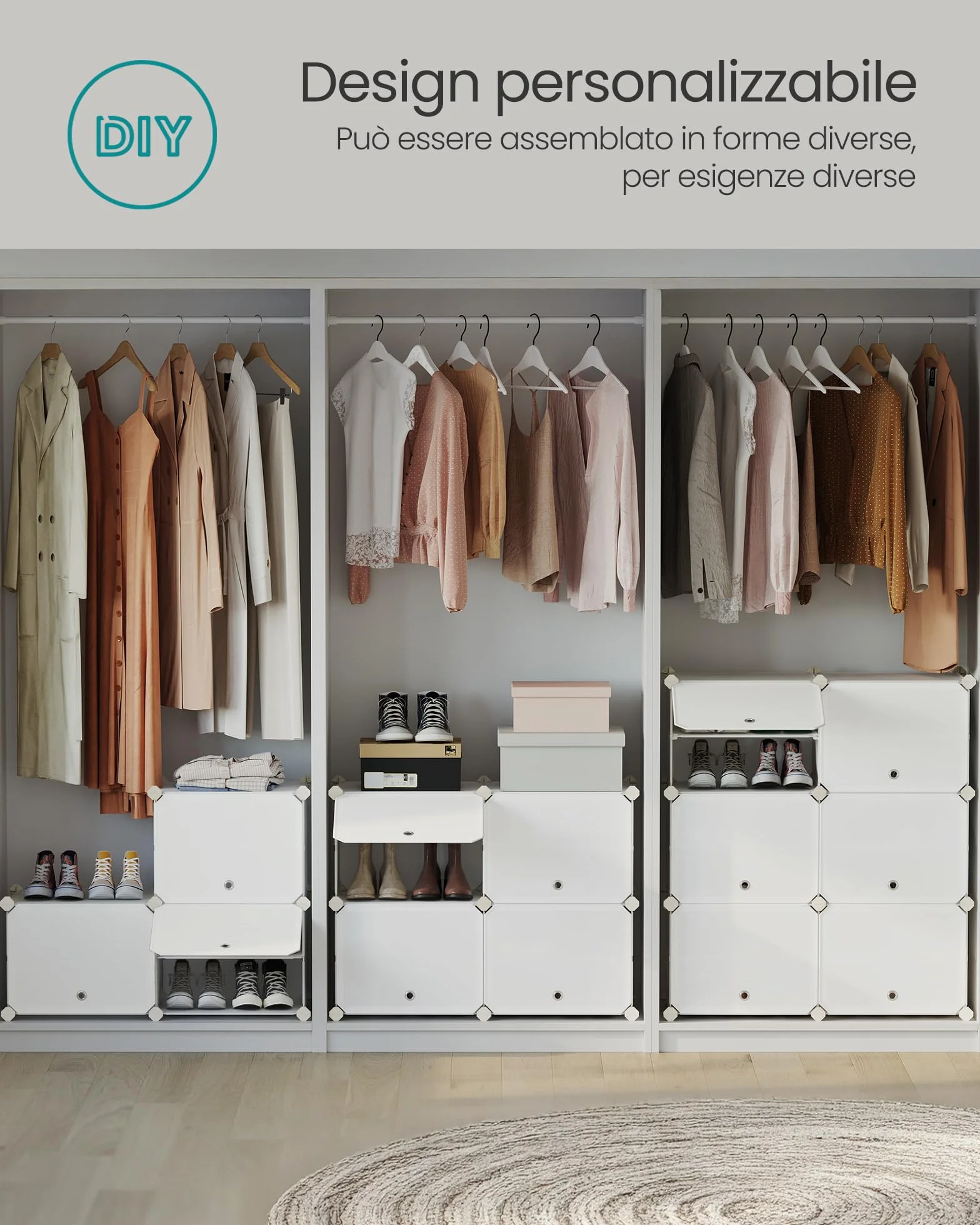 SONGMICS Scarpiera, Scaffale Modulare a 12 Scomparti per 48 Paia di Scarpe da Ingresso, con Sportelli, Telaio in Acciaio e Ripiani in Plastica, Camera da Letto, Bianco Nuvola LPC040W02