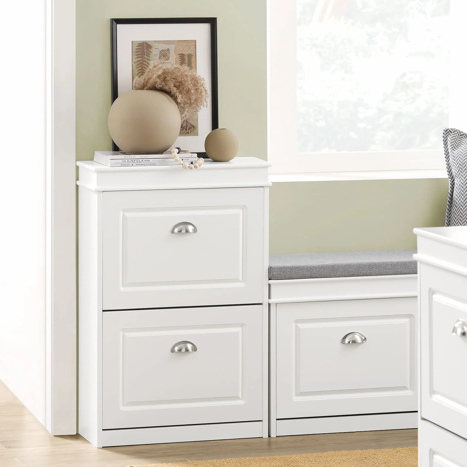 SoBuy Scarpiera Salvaspazio Slim Mobiletto da Ingresso con 2 Ante a Ribalta, Armadio Portascarpe Scarpiera Legno Moderna per Ingresso, Corridoio o Camera da Letto 54x24x83cm Bianco FSR78-W