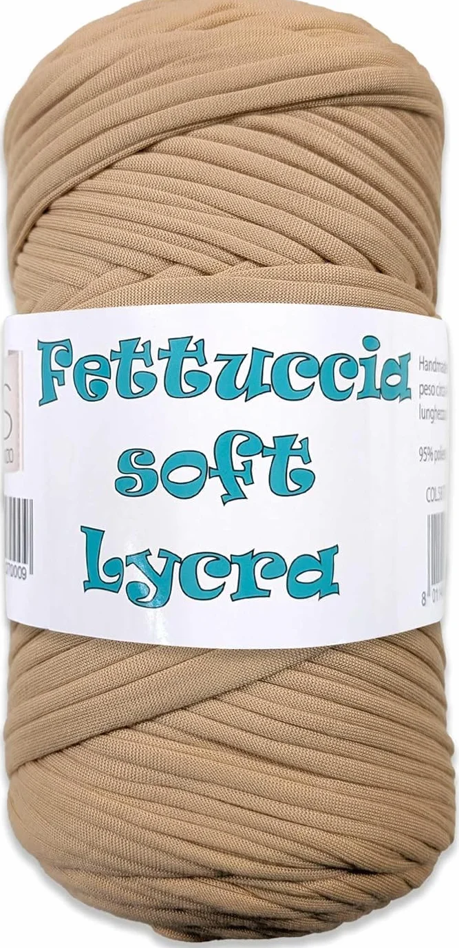 Fettuccia per Borse in Lycra Soft ad Uncinetto e Ferri MAS 400gr/105 mt. Ideale per Borse, Zaini, Cestini, Tappeti. (beige 77)