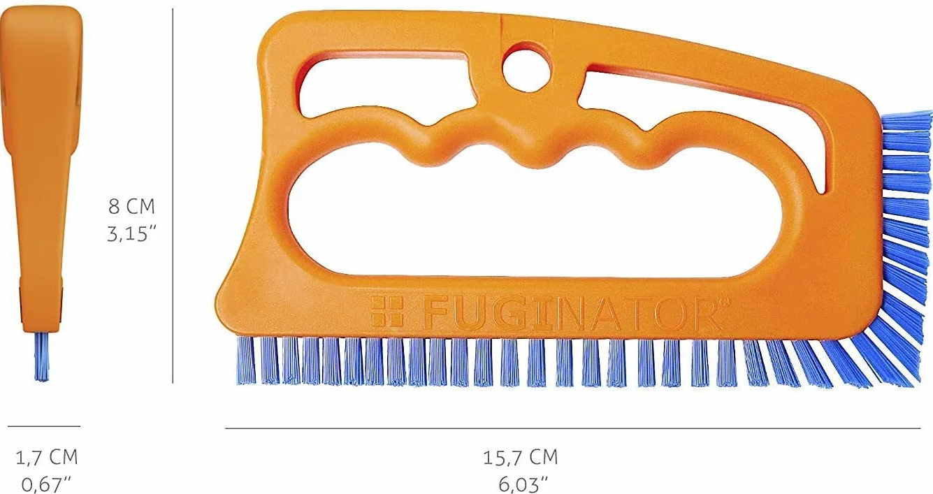 2x Fuginator Spazzola per piastrelle Arancione/Blu. Innovativa per la pulizia di fughe, giunti del bagno, cucina. Rimuove la muffa superficialmente (2)