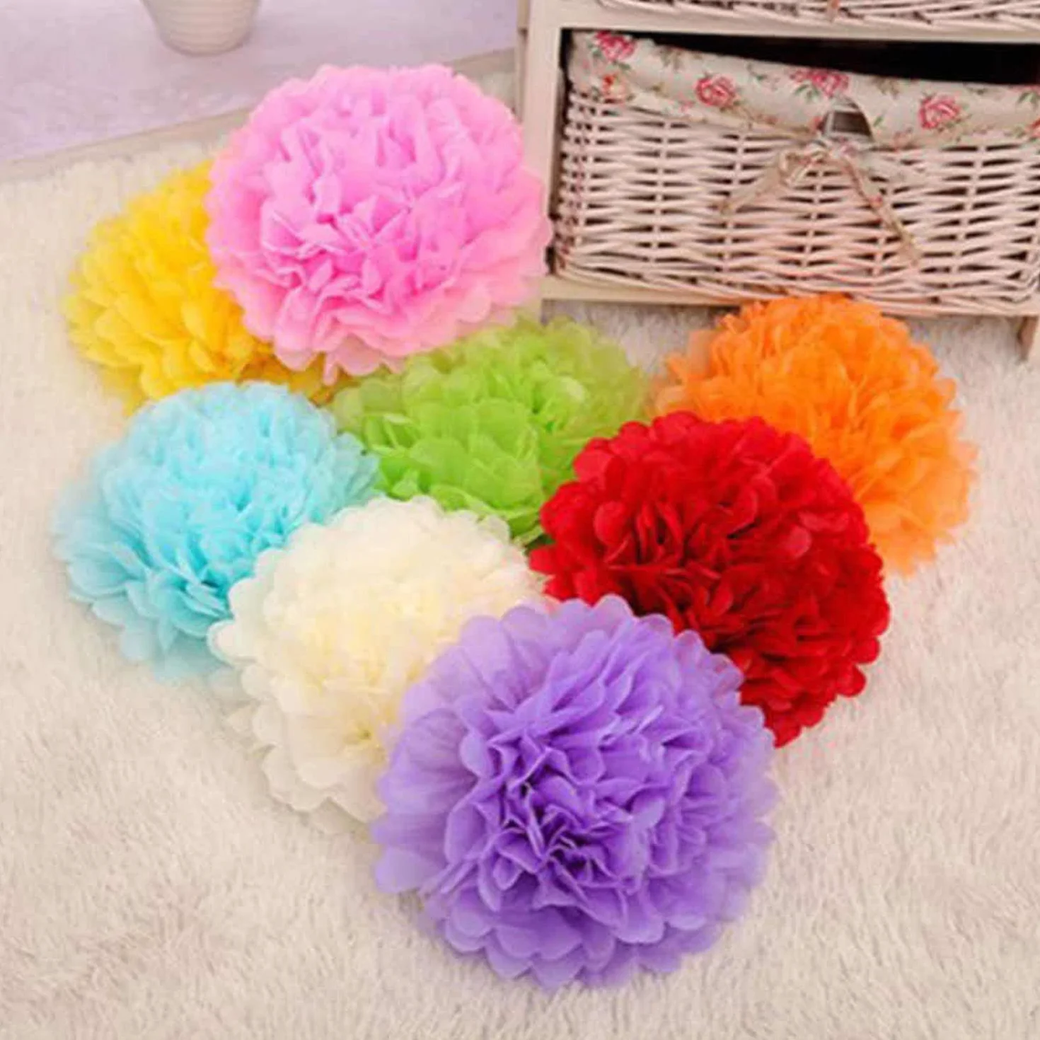 Pompom Decorativi Colorati 24 Pz Carta Velina per Compleanno Festa Carnevale