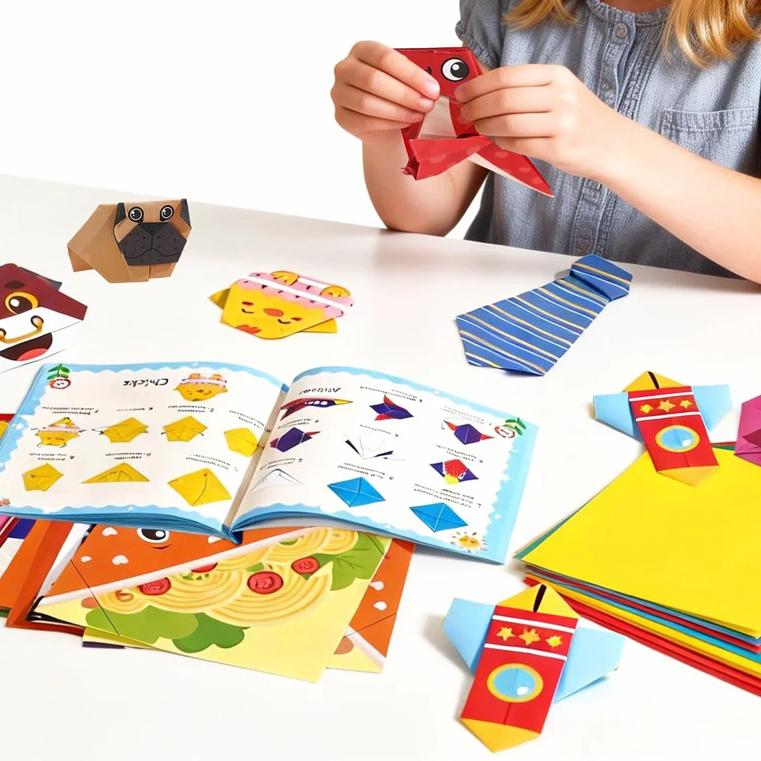 Carta Origami per bambini, include 100 fogli colorati e un manuale di istruzioni con 45 progetti, per stimolare la creatività, la manualità e l'apprendimento attraverso il divertimento