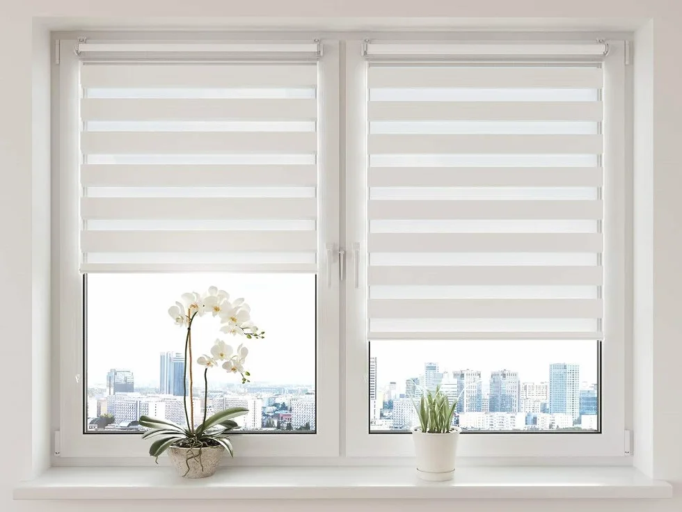 Sonello Tenda a rullo doppio strato Giorno e Notte 50cm x 130cm bianco, Fissaggio a Clip Senza Viti, Tenda a rullo Zebra per Finestra protezione solare
