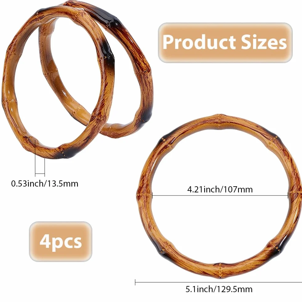 Beebeecraft 4 pz Borsa con Manici in bambù Imitazione per Donna Manici Rotondi in Legno da 13cm Anello di Ricambio per Borsa da Spiaggia Estiva Fatta A Mano Fai da Te Forniture per La Fabbricazione
