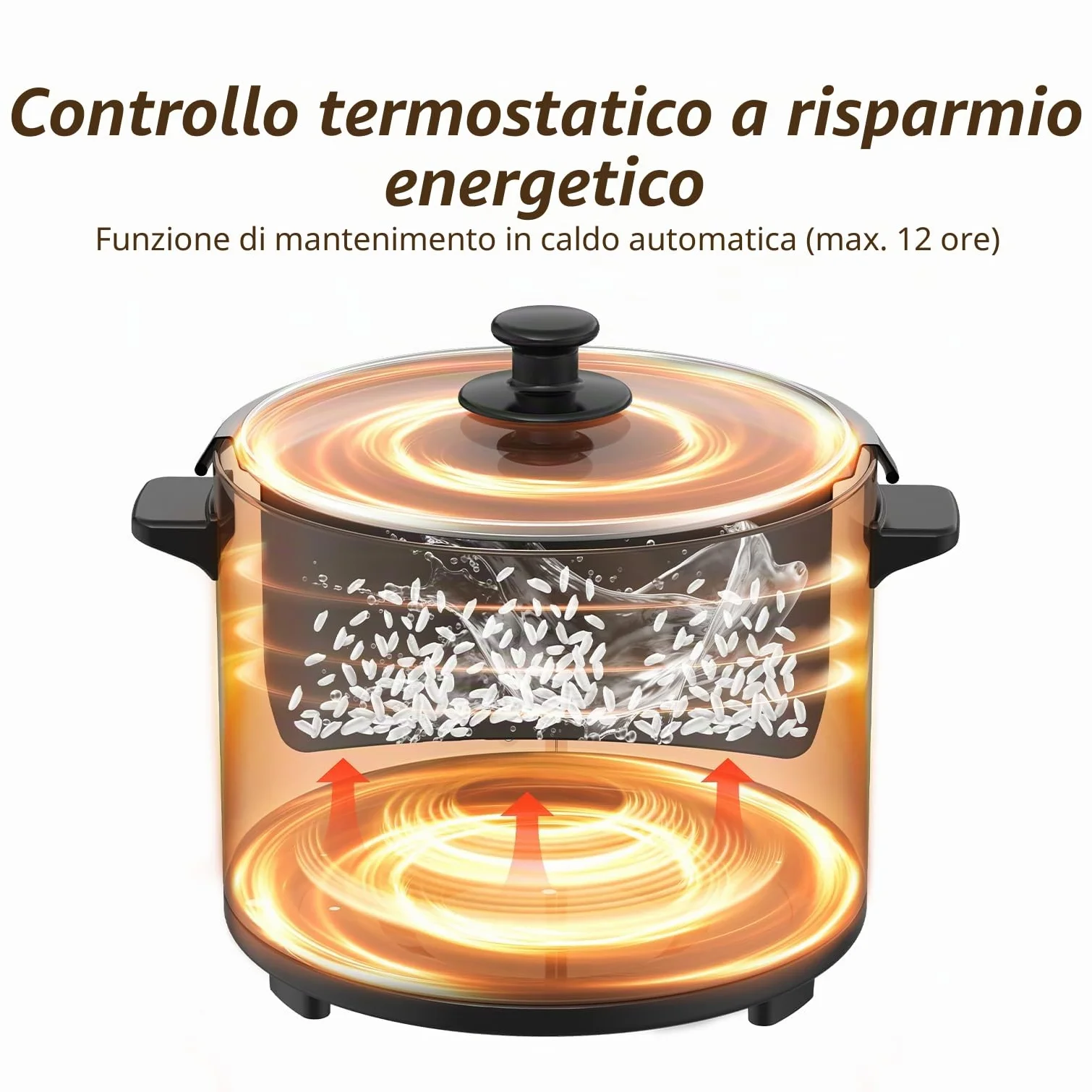 ERC-10CSL 1.8L | 700W Cuociriso & Vaporiera 2 in 1 (1-10 Persone) Pentola rimovibile non antiaderente, Spatola e misurino inclusi, coperchio di vetro
