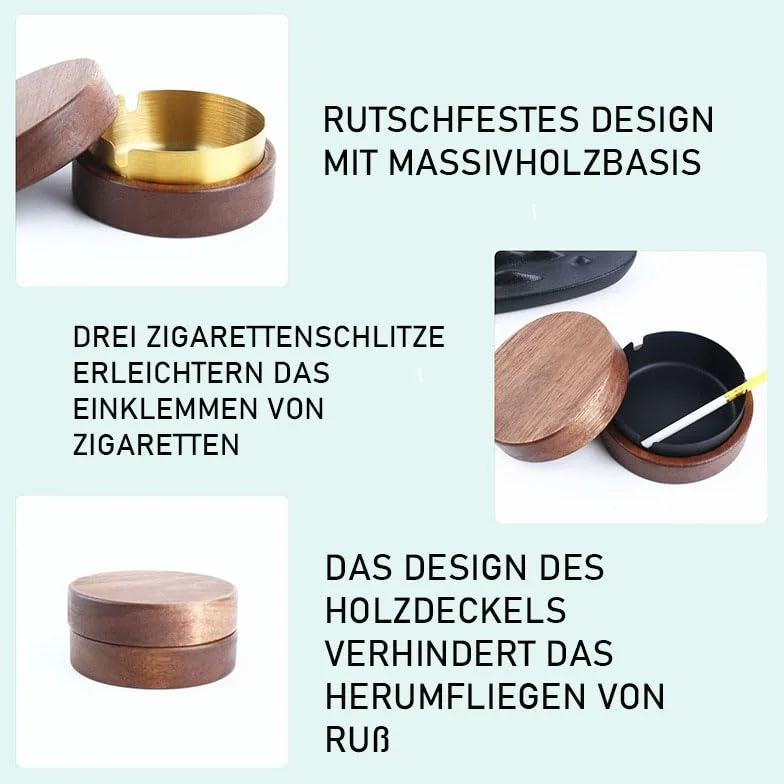 Posacenere antivento in legno con coperchio antiodore Nero