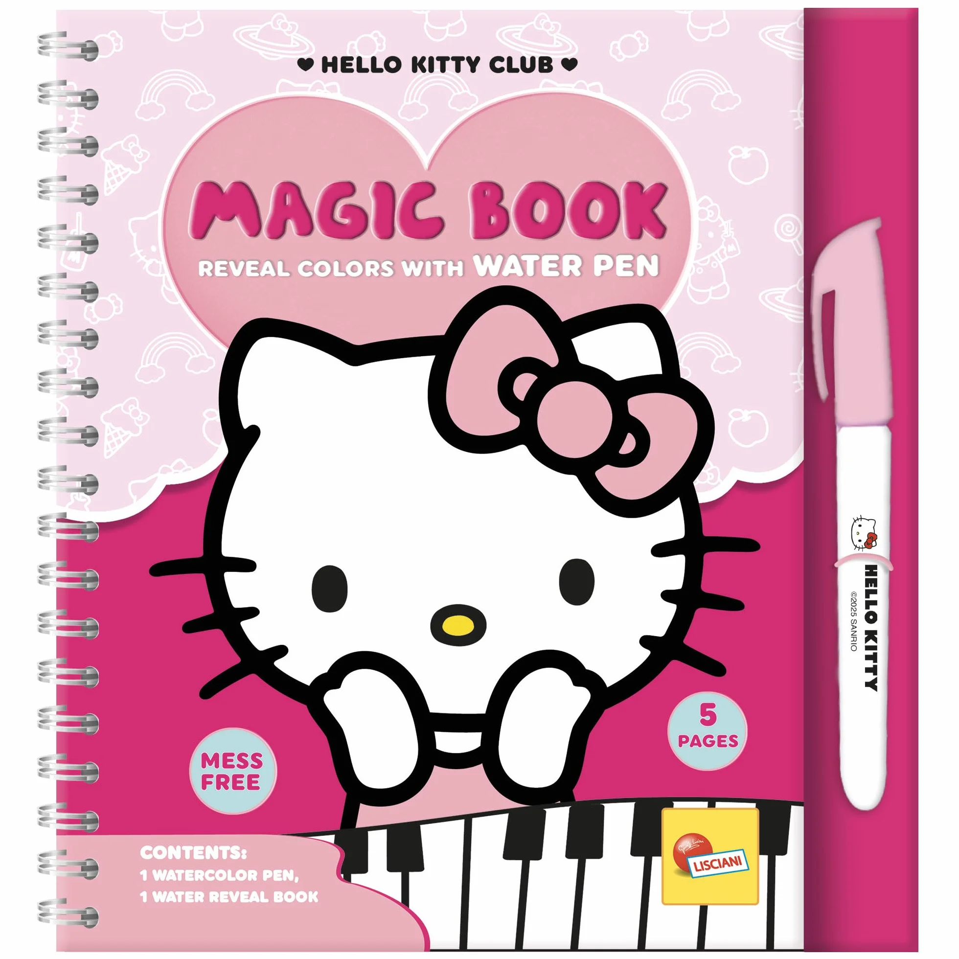 Lisciani - Hello Kitty - Libro Magico Riutilizzabile da colorare ad Acqua per Bambini dai 3 Anni in su - Giocattolo educativo con 12 Pagine e Penna ad Acqua - attività Creativa Senza Macchie - Idea
