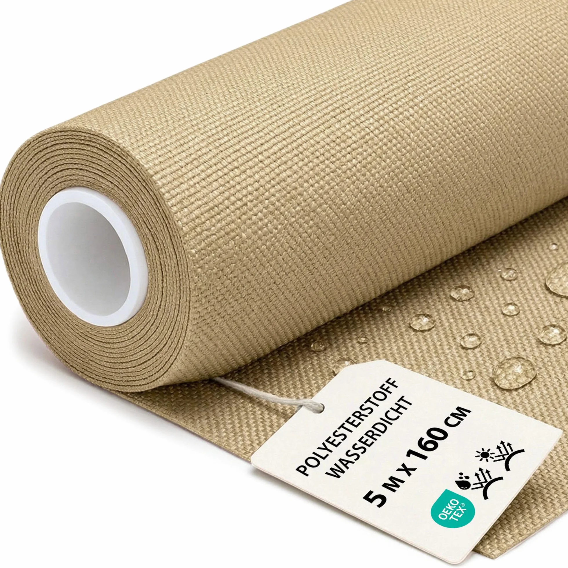 Tessuto impermeabile al metro 5M x 160 cm - Stoffa resistente all'acqua per esterni ideale per tende cuscini coperture mobili da giardino e progetti di cucito Beige certificazione Oeko-Tex