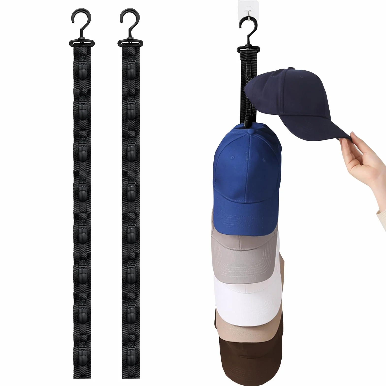 Porta Cappellini con Visiera, Porta Cappelli, Appendi Cappelli da Parete Vengono Forniti con 8 Clips di Stoccaggio, Portone Cappelli da Armadio per Riporre Cappelli da Baseball, 2 Pezzi