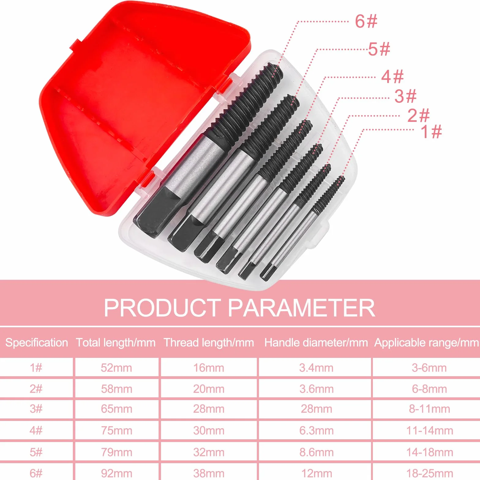 Lixiluxia 6 Pezzi Estrattore Viti Danneggiate, Estrattori Per Viti Spanate, Screw Extractor, Estrattori Sinistro, per Rimuovere Tubi danneggiati, er Prigioniere, Bulloni, Bloccate, Spanate, 4-25 mm
