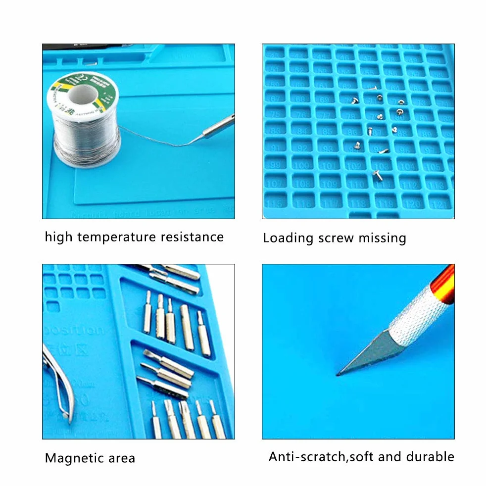 OTYMIOW Tappetino per Saldatura in Silicone 45 x 30 cm Tappetino da Lavoro Magnetico per Griglia di Minuteria Tappetino Antistatico per Progetti Gadget per Riparazione Stuoia di Saldatura Fino a 500°C