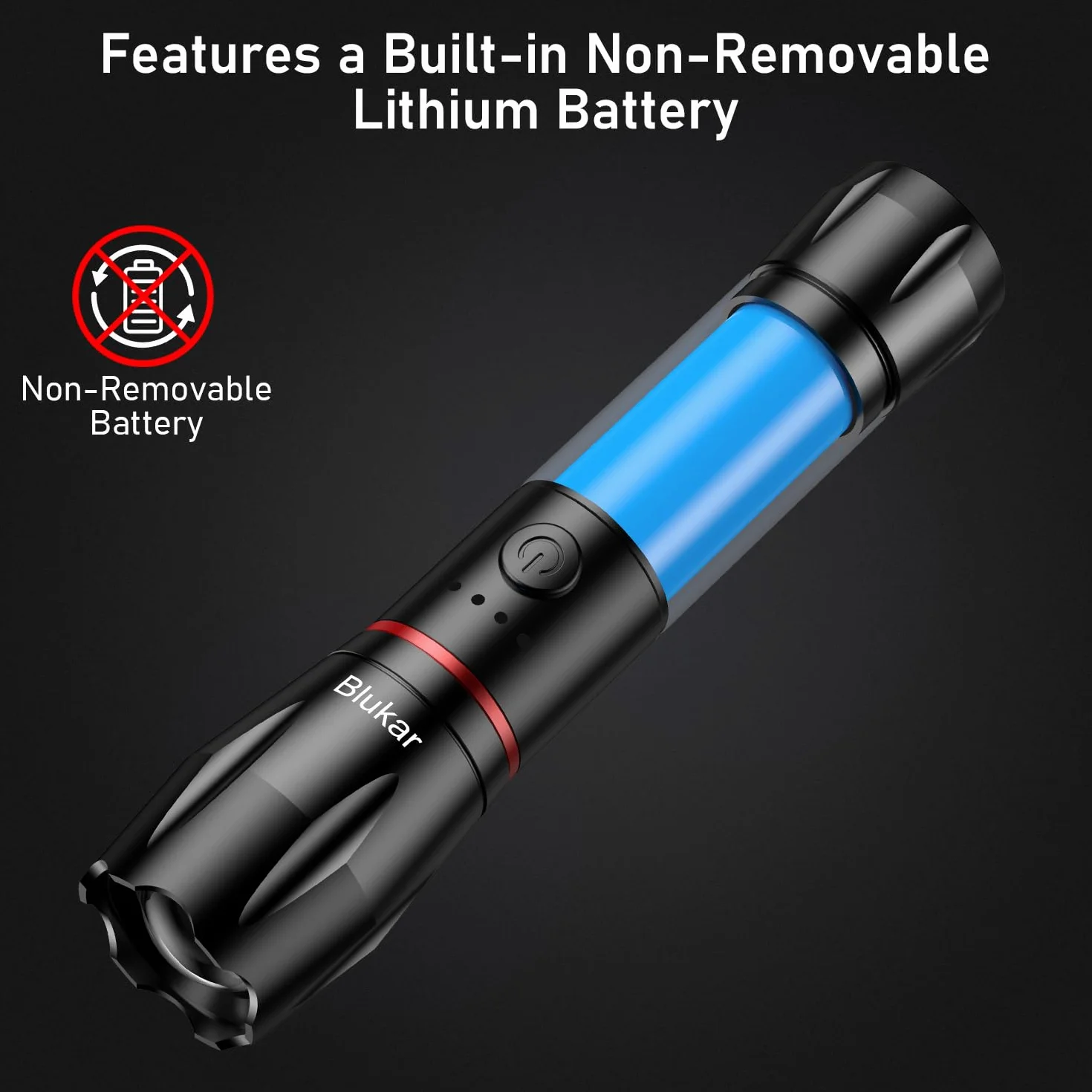 Blukar Torcia LED Ricaricabile IPX6 Impermeabile Zoomabile 5 Modalità Illuminazione