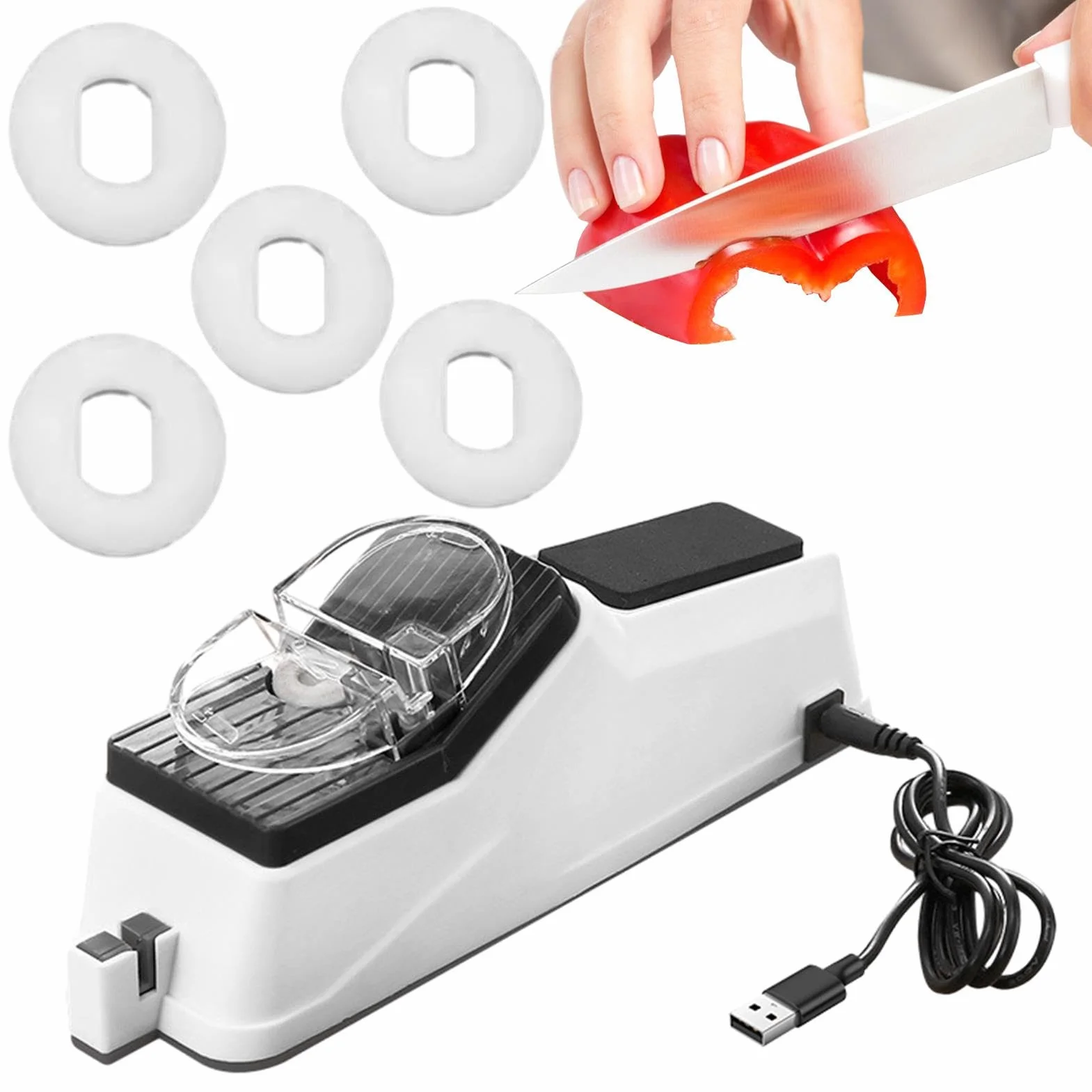 Affilacoltelli |. Affilacoltelli automatico multifunzionale, utensili da cucina Affilacoltelli elettrico per affilare e lucidare 5 secondi con copertura protettiva aiuta a mantenere gli utensili da