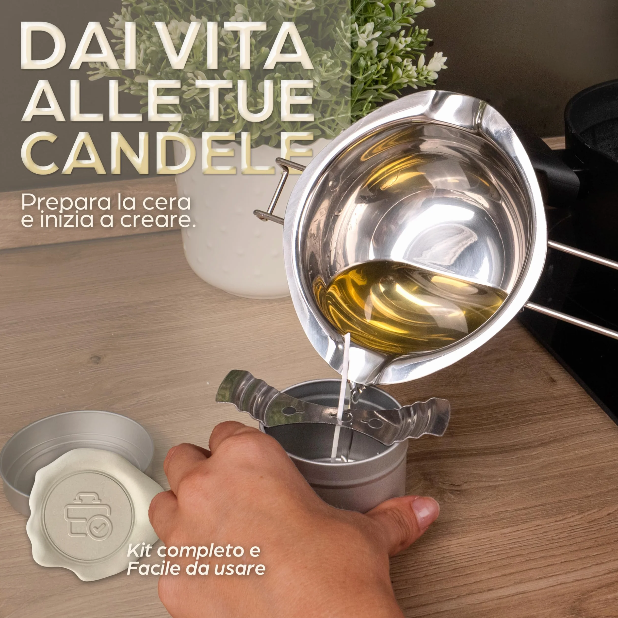 Generico Kit Candele Fai da Te Completo – Set per Creare Candele Artigianali con Cera, Contenitore in Metallo, Stoppini, Pentolino in Acciaio e Accessori – Ideale per Principianti