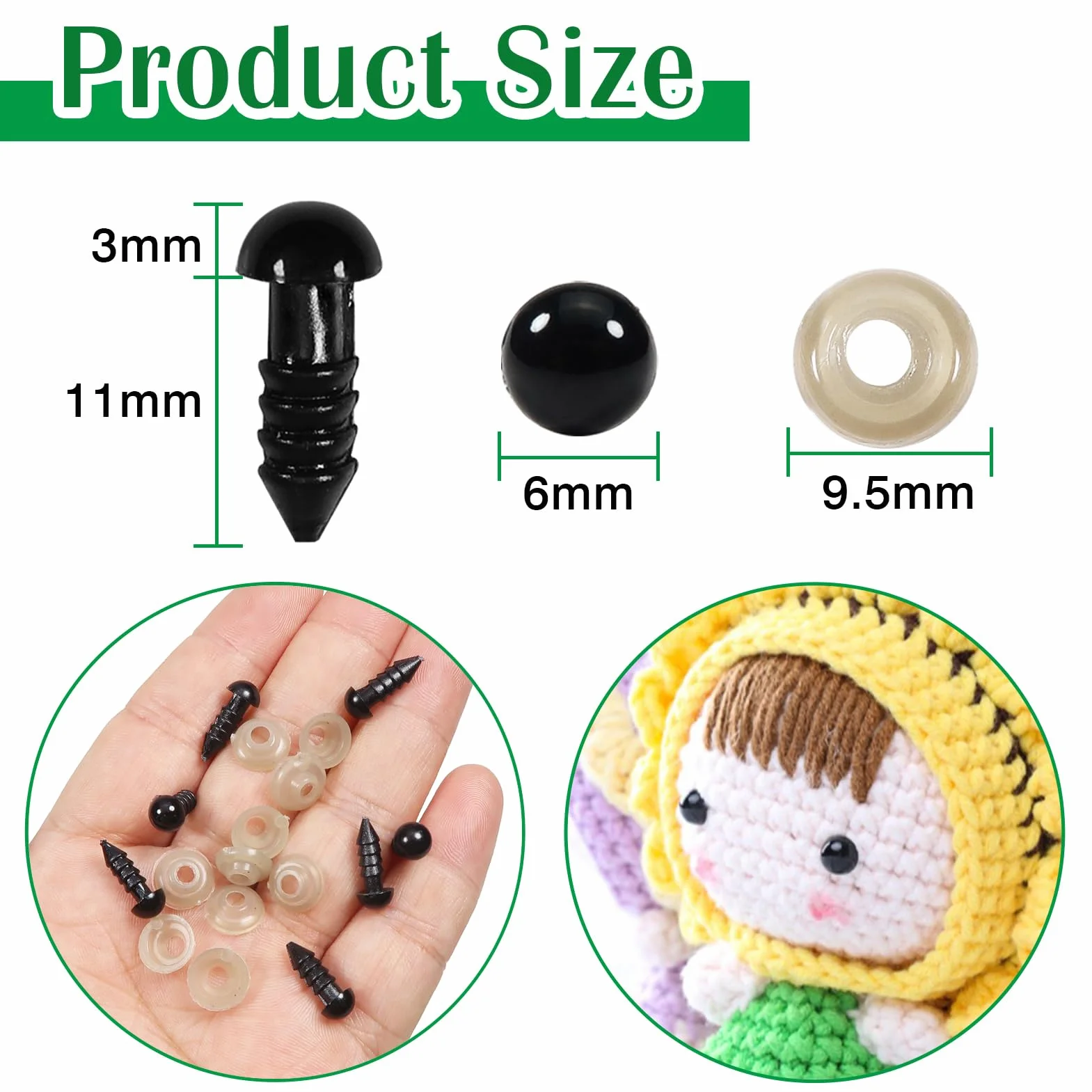 TOAOB 150 Pezzi Occhi di Sicurezza per Amigurumis con Rondelle 6 mm Nero Plastica Occhietti per Bambole Creazione Animale all'Uncinetto Pupazzi Creazione Artigianato Lavoretti