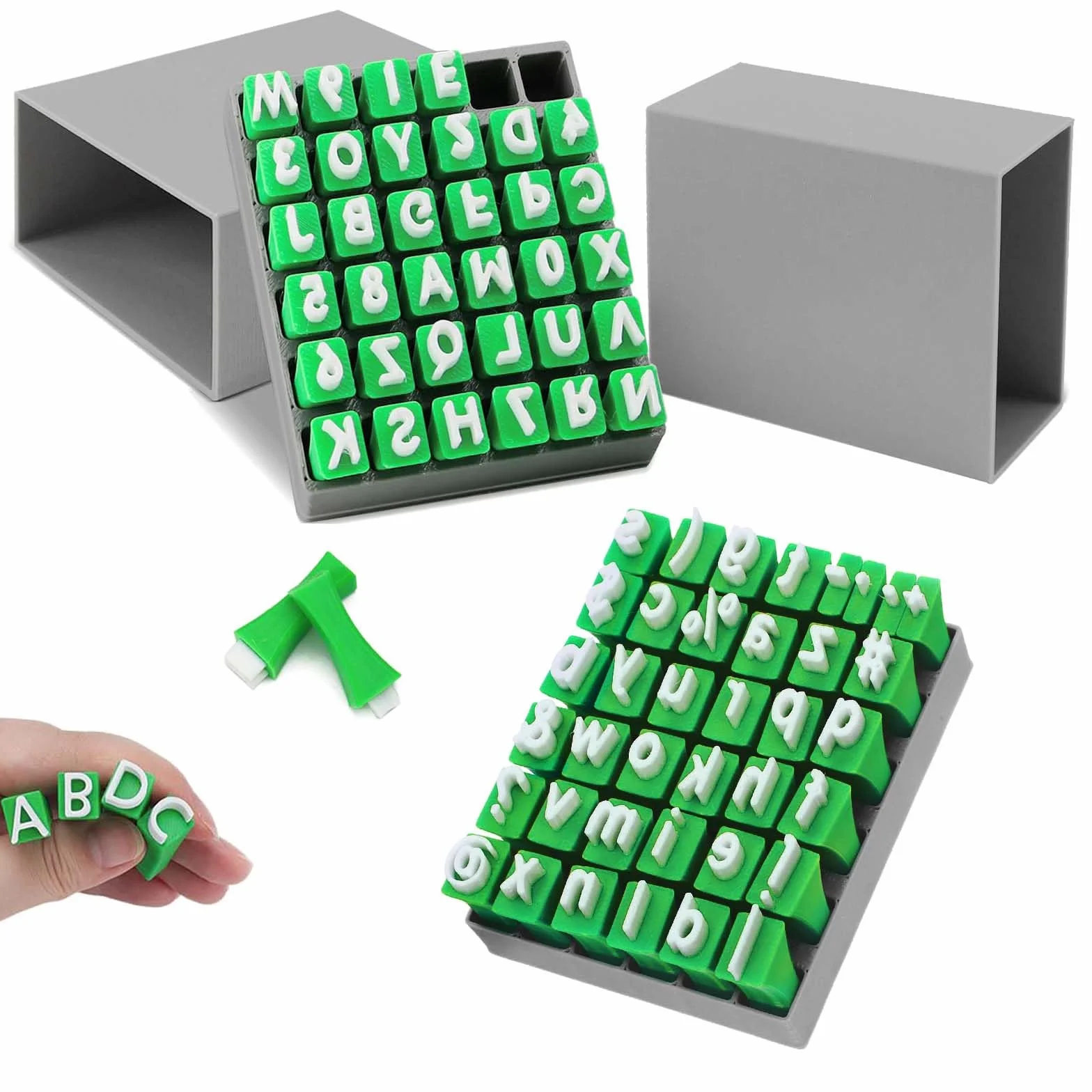 Set di Timbri per Argilla, 2 Scatole Set di Timbri in Ceramica, 74 Timbro con Lettere Maiuscole e Minuscole, Strumenti per Argilla, Stencil Lettere Timbro, per Artigianato, Progetti Fai da te