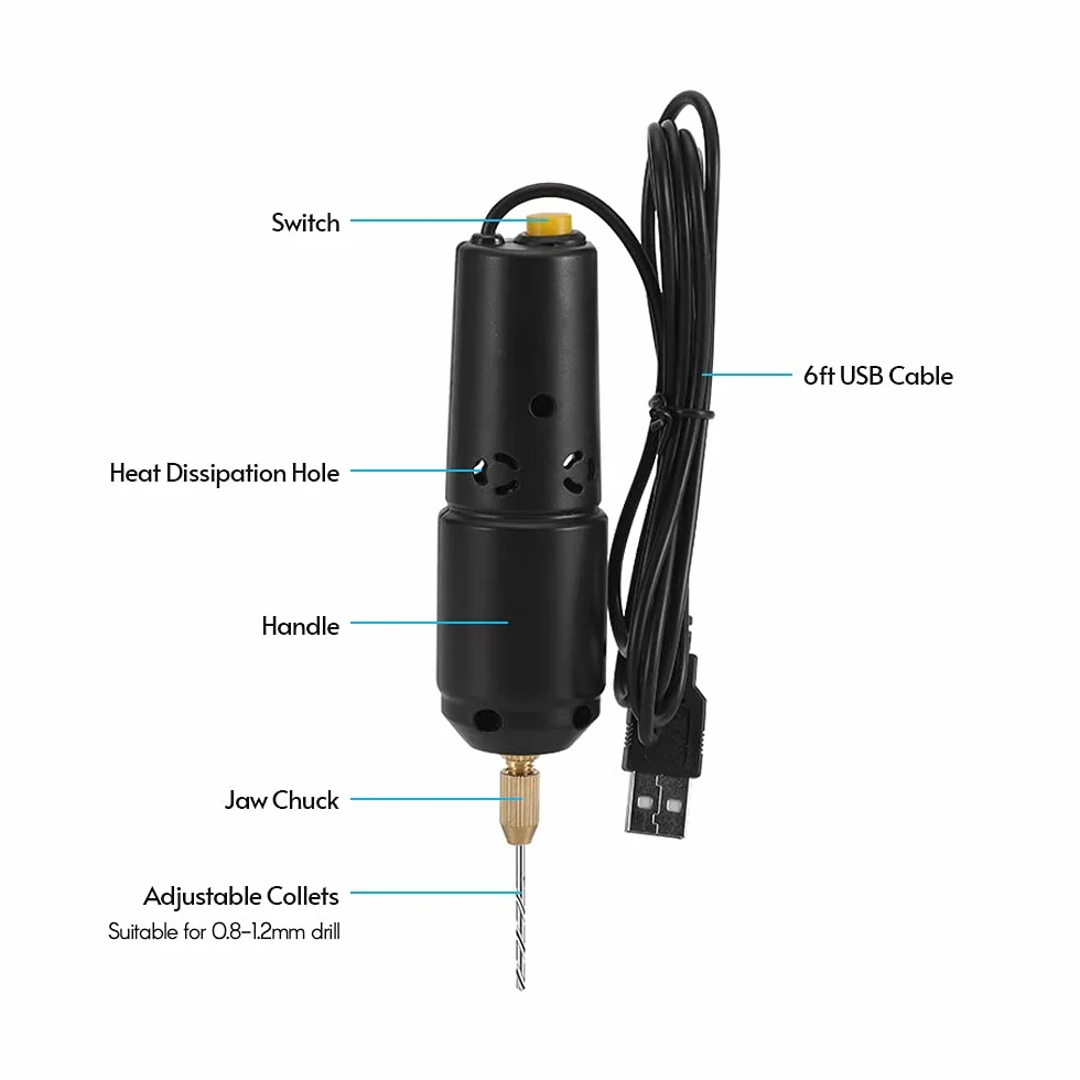 Mini trapano elettrico, mini trapano per fori in perline di cristallo con 10 punte per trapano in legno, portachiavi, ciondoli, orecchini (10 punte (0,8-1,2 mm))