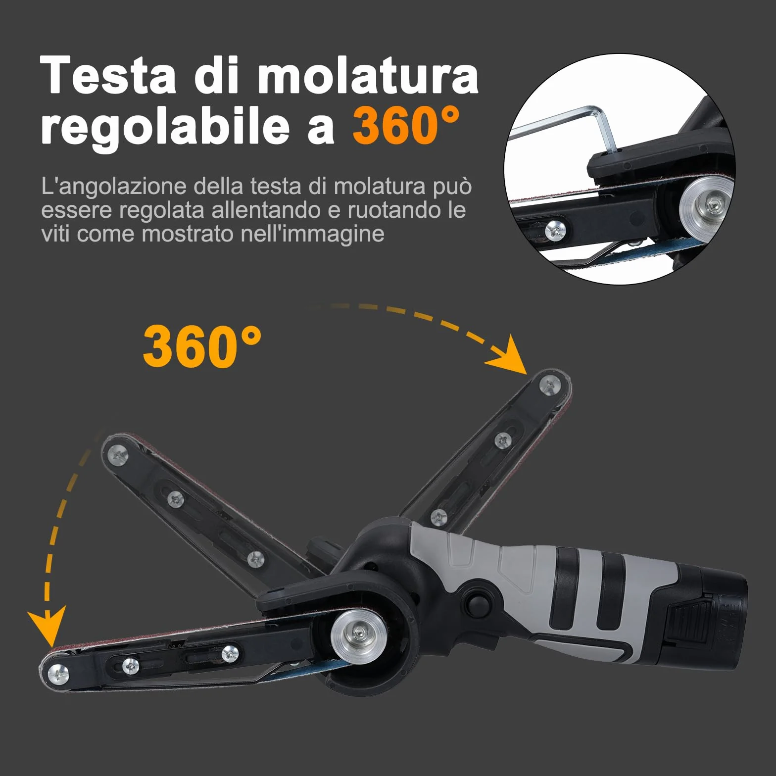 Smerigliatrice a nastro a batteria da 16,8 V, con 10 nastri, con 2 batterie da 1500 mAh,Adatto per metallo e legno