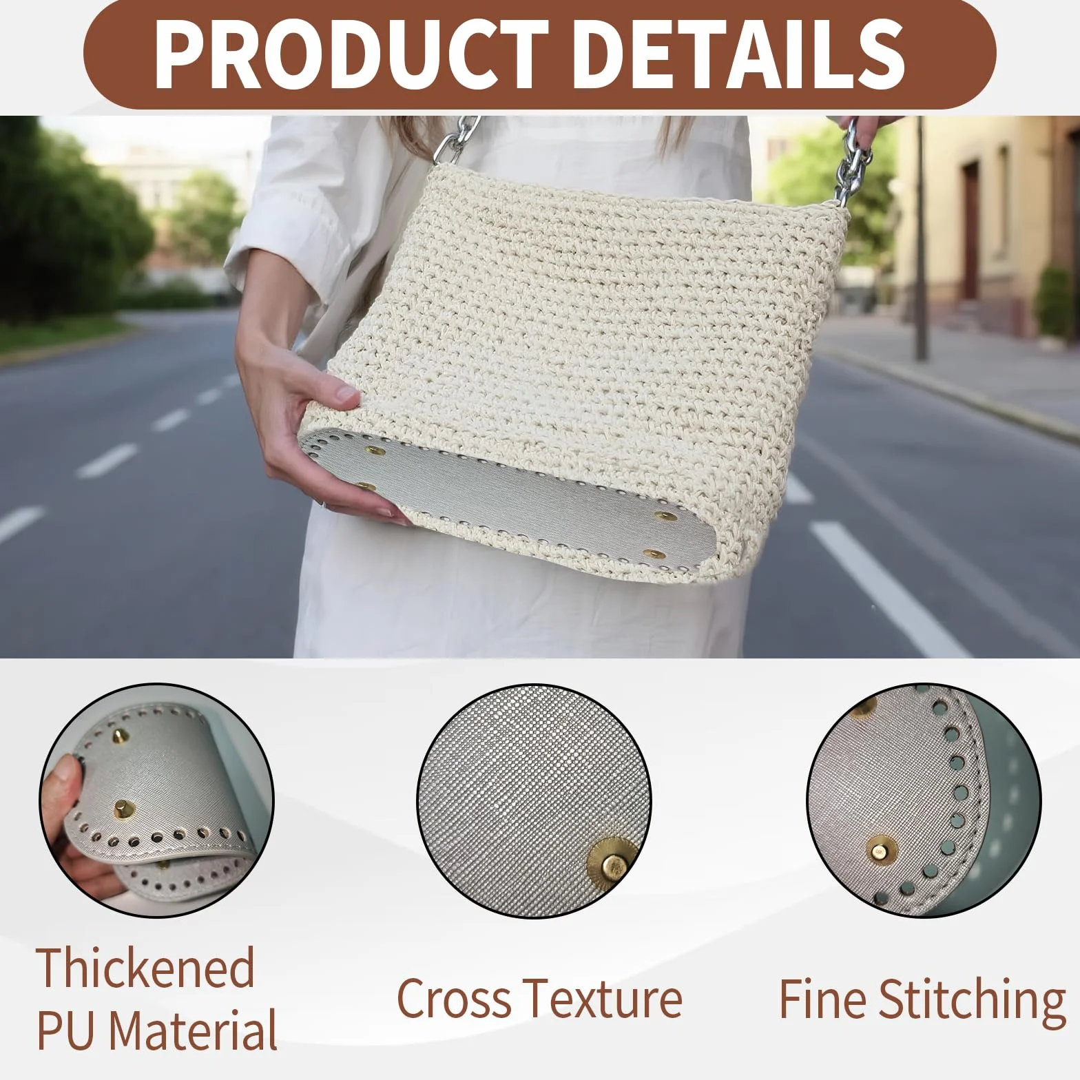 Set di 4 Basi Borsa Pelle PU Fondo Borsa Uncinetto 22×10cm Fondi Ovali con Fori per Borse Uncinetto