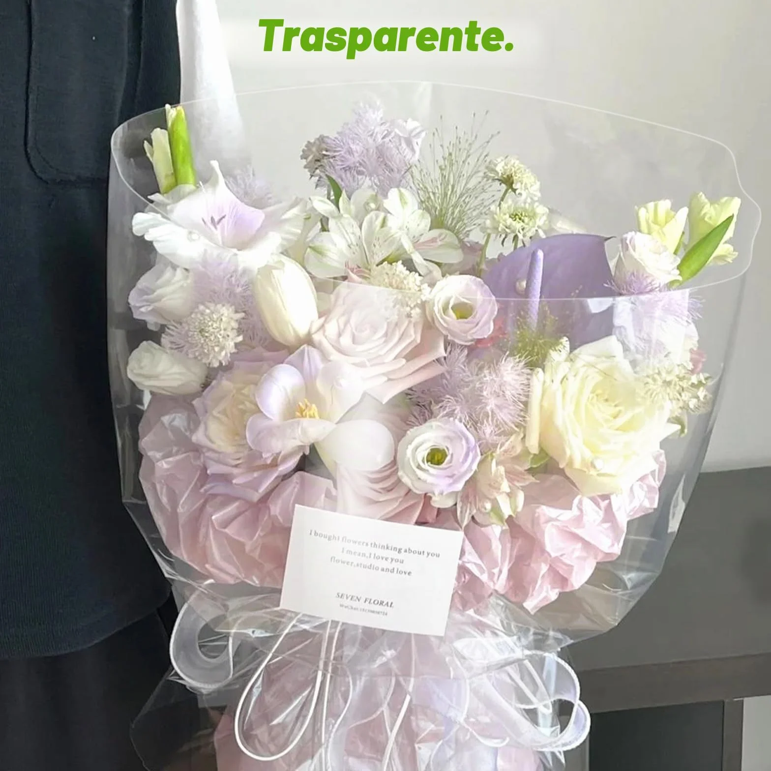 GIBOHOM 86 CM x 30 M Papier Transparent Emballage, 3 Mil Cellophane Emballage Transparent Papier Emballage Fleuriste, Papier Cadeau pour Fleurs, Artisanat, Bonbons, Paniers Cadeaux(86CM plié à 43CM)
