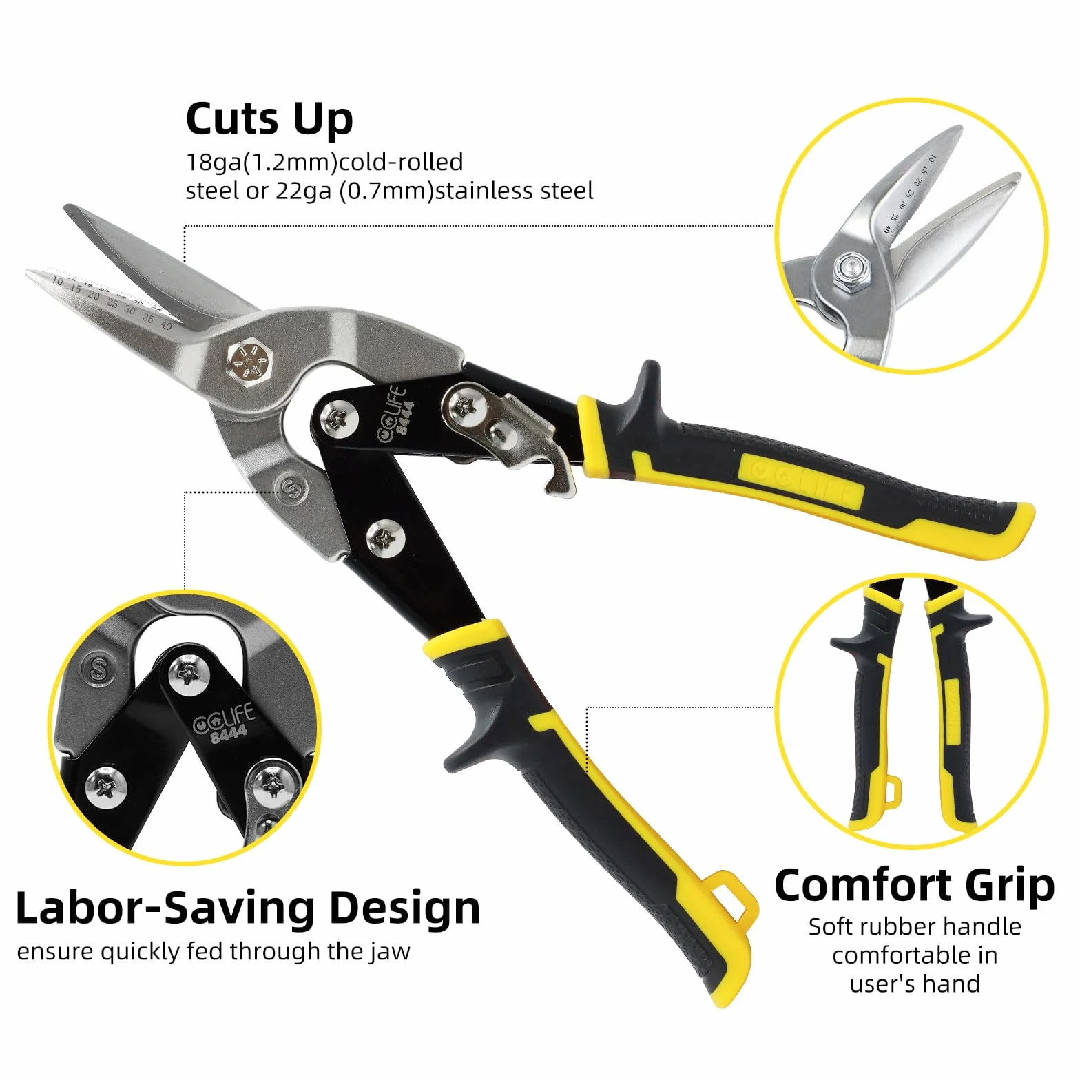 CCLIFE Cesoia per Lamiera CR-MO Aviation Snips Doppia Leva dal Taglio Dritto Sinistro e Destro e dritto 45mm