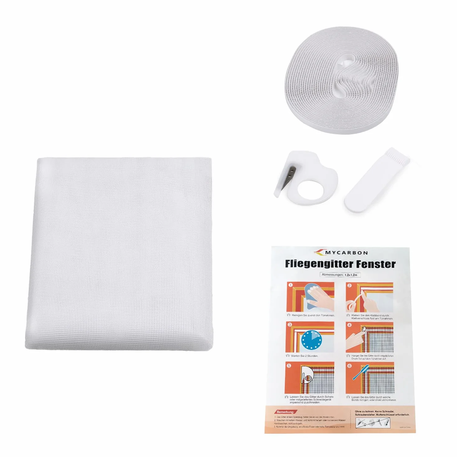MYCARBON Zanzariera per Finestra 150x180cm Regolabile a Piacere Autoadesivo Chiusura a Strappo Rete Anti-Insetti Zanzariera Finestra(1 Pezzo Bianco)