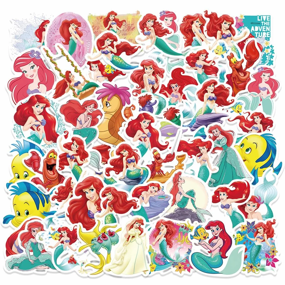 50 pezzi di adesivi sirena, adorabili adesivi principessa sirena, set di adesivi kawaii in vinile impermeabile fai-da-te per skateboard, auto, laptop, chitarra, adolescenti, bambini
